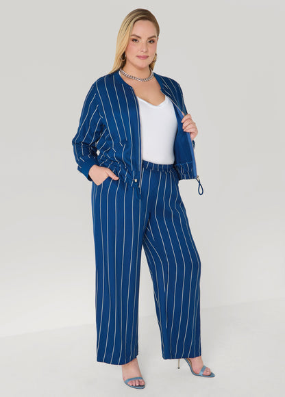 Ashley Stewart Pinstriped Pull On Pants Navy Peony