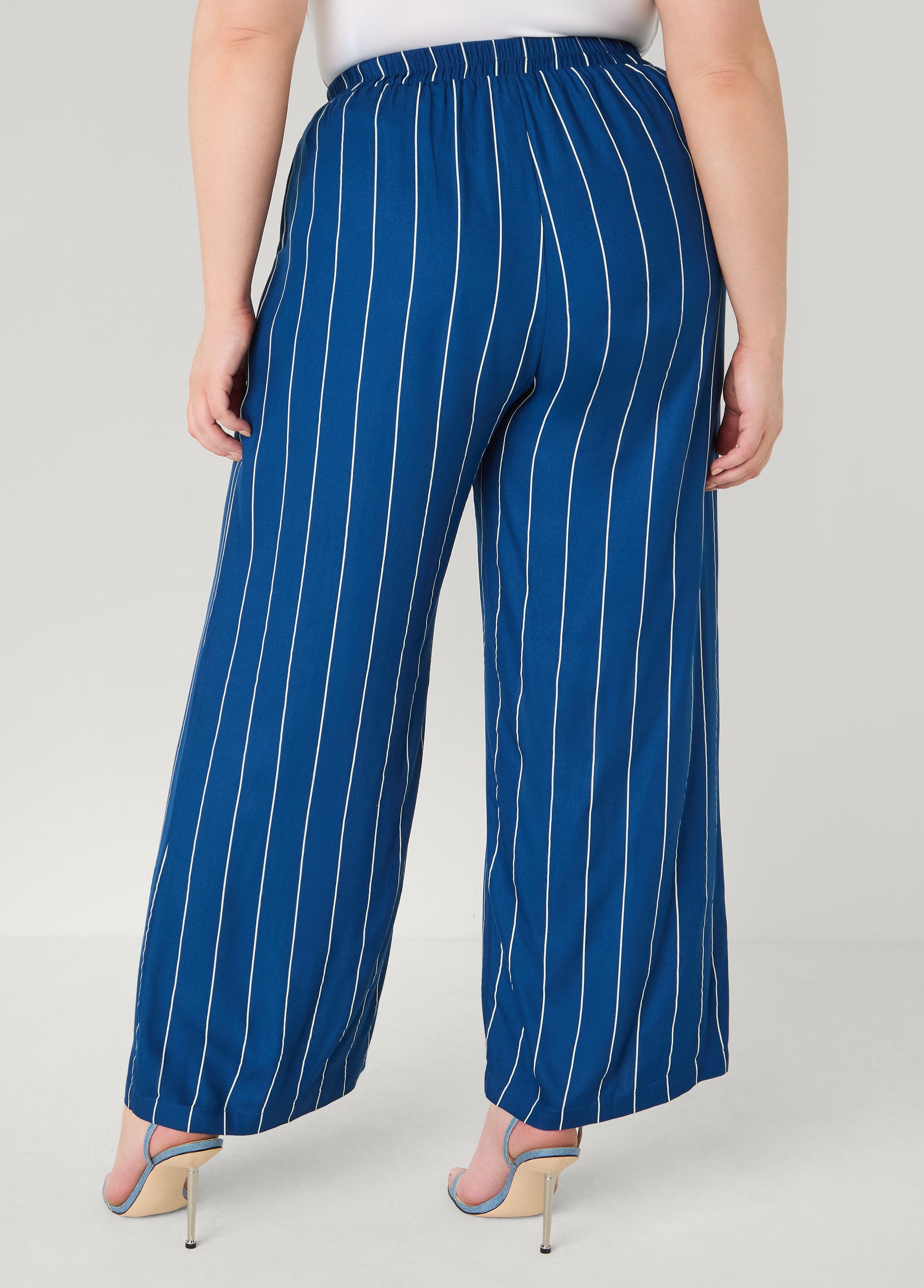 Ashley Stewart Pinstriped Pull On Pants Navy Peony