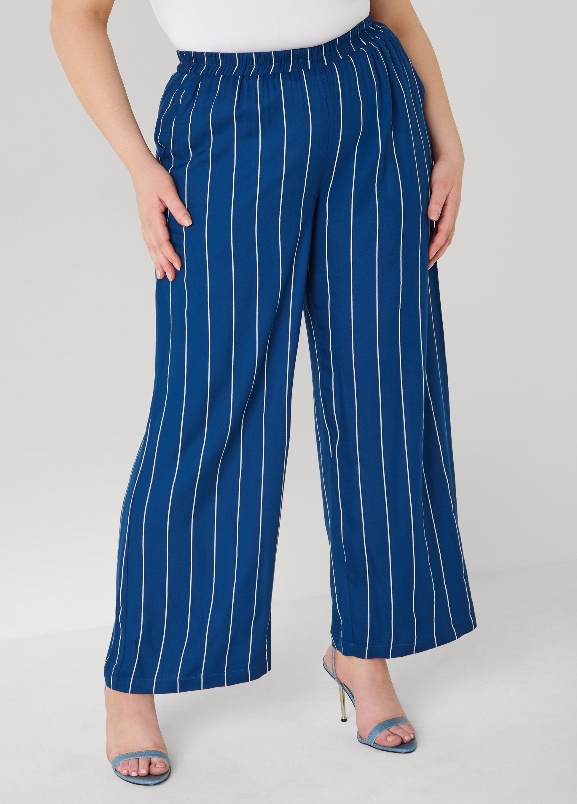 Ashley Stewart Pinstriped Pull On Pants Navy Peony