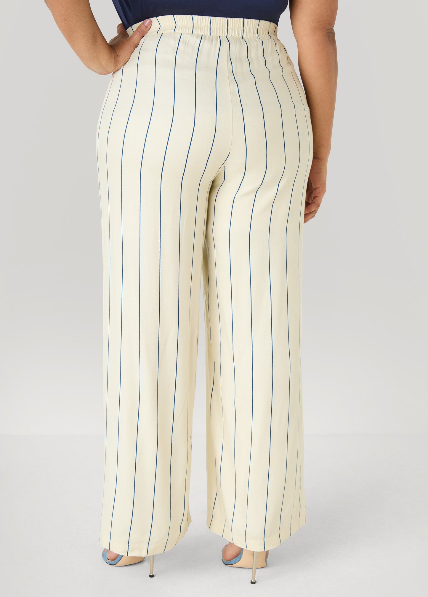 Ashley Stewart Pinstriped Pull On Pants Navy Peony