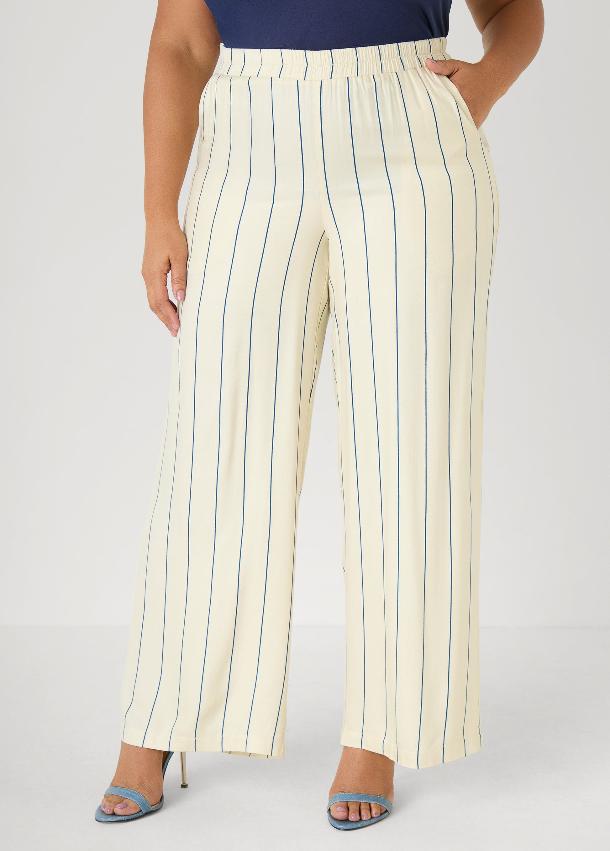 Ashley Stewart Pinstriped Pull On Pants Navy Peony