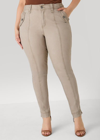 Ashley Stewart Flap Pocket Skinny Jeans Camel Taupe