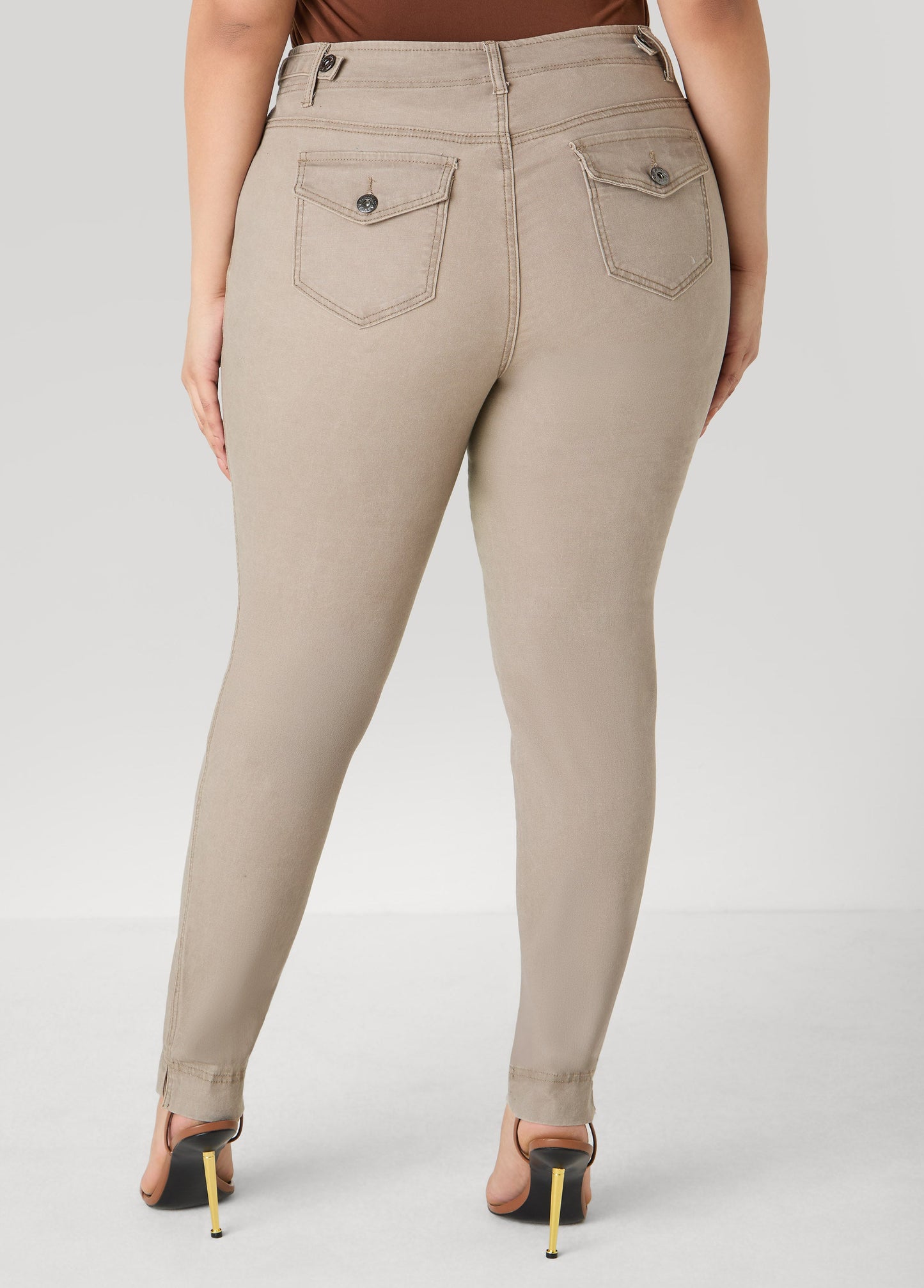 Ashley Stewart Flap Pocket Skinny Jeans Camel Taupe