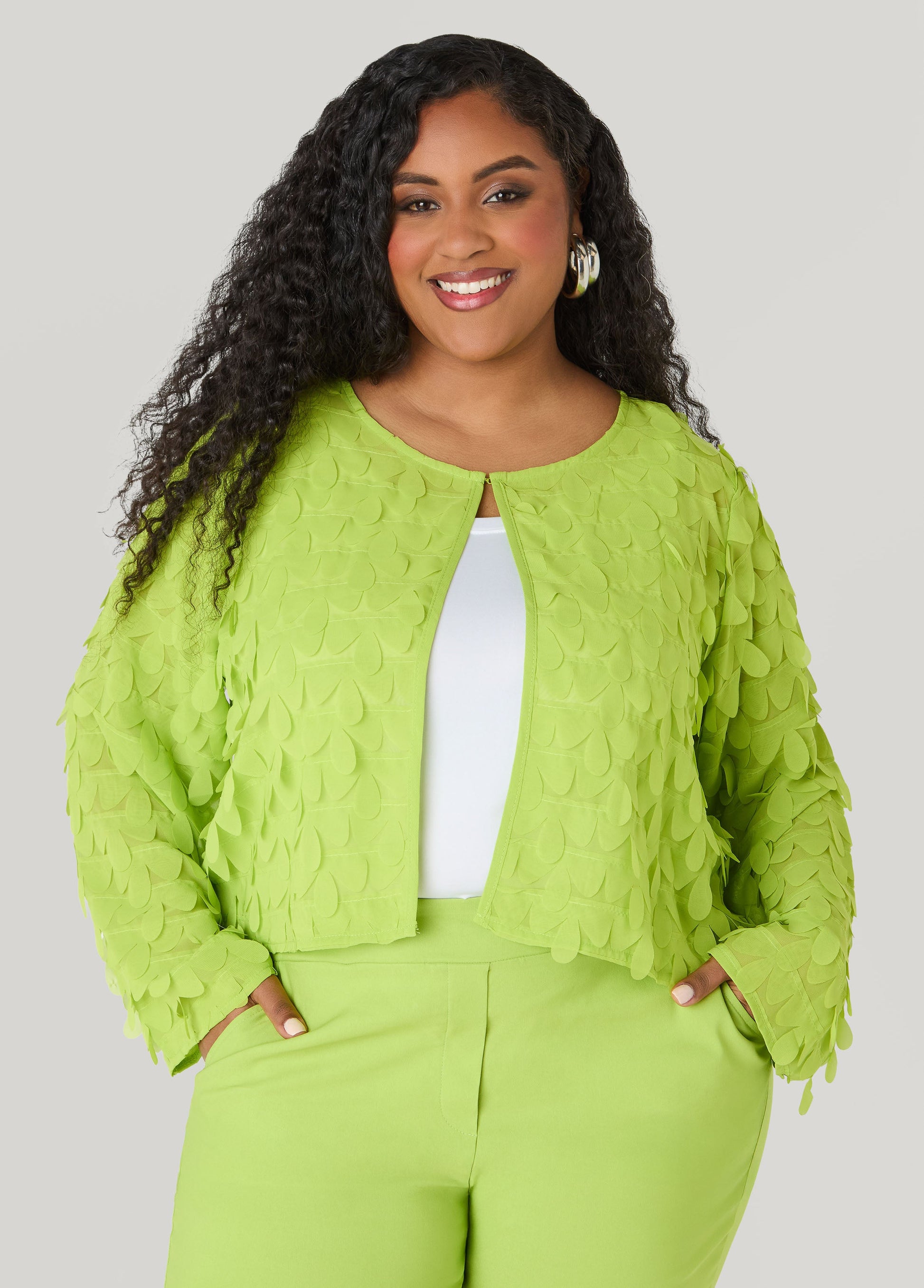 Ashley Stewart Cropped Petal Jacket Macaw Green