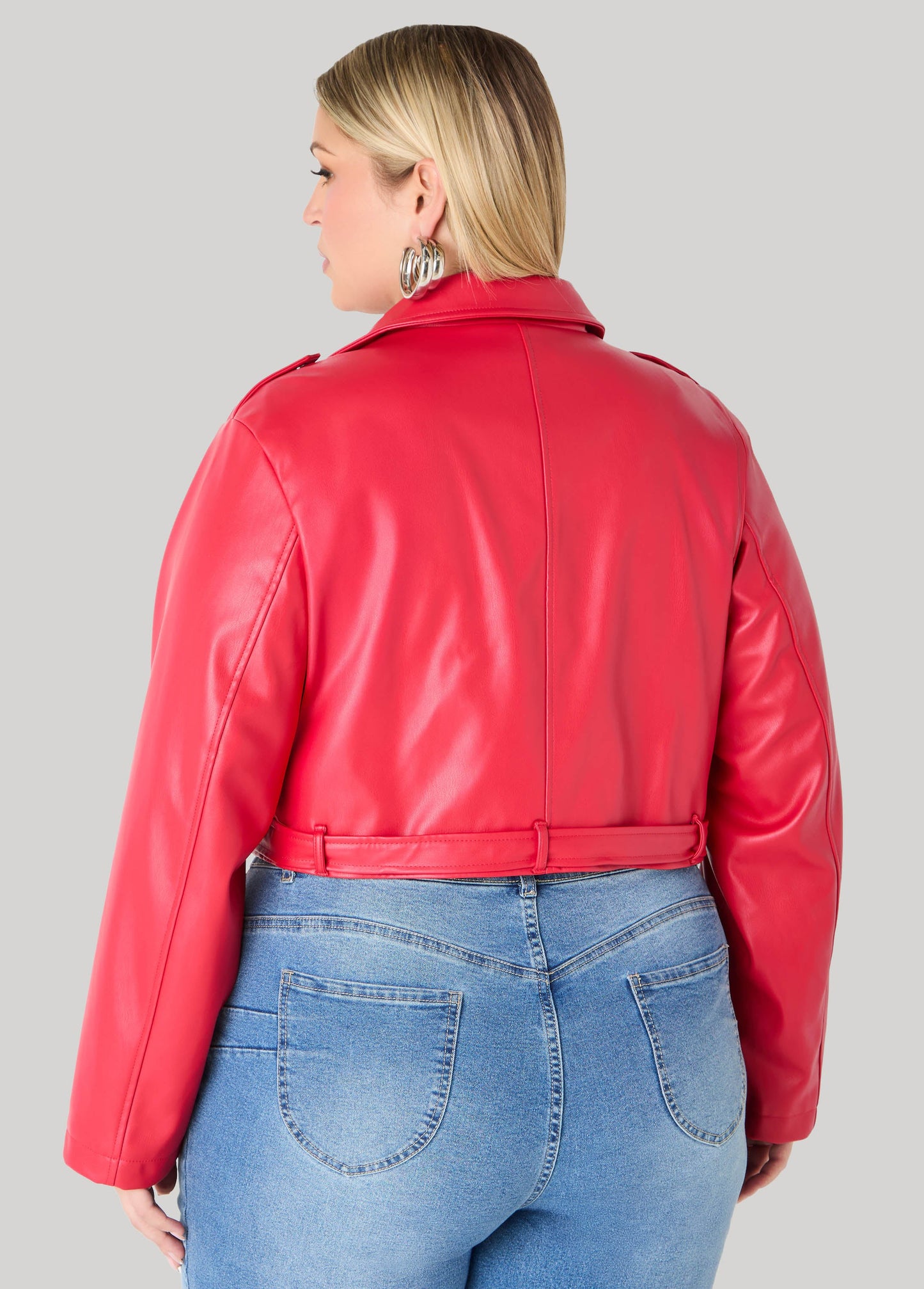 Ashley Stewart Cropped Faux Leather Moto Jacket Black