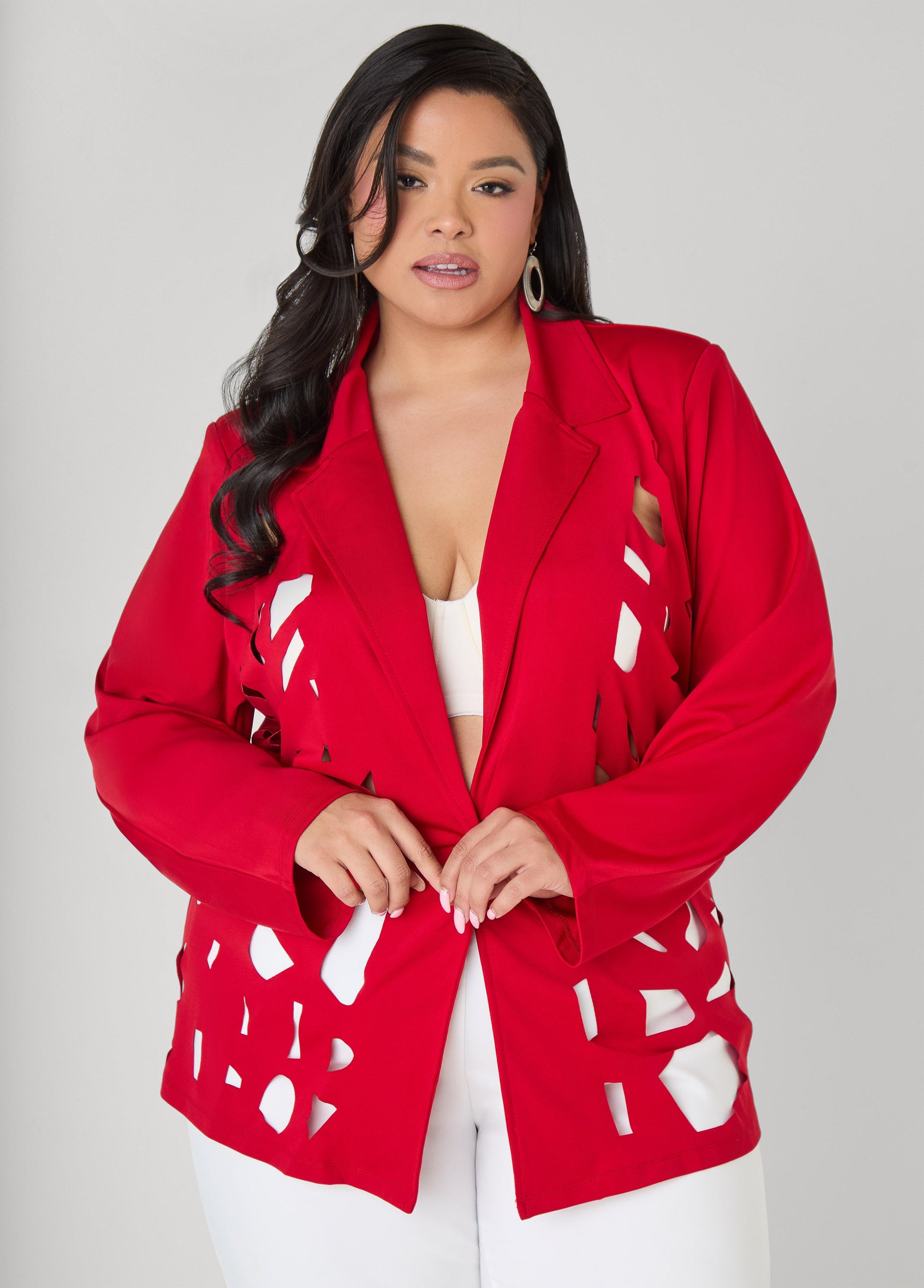 Ashley Stewart Cutout Knit Blazer Red