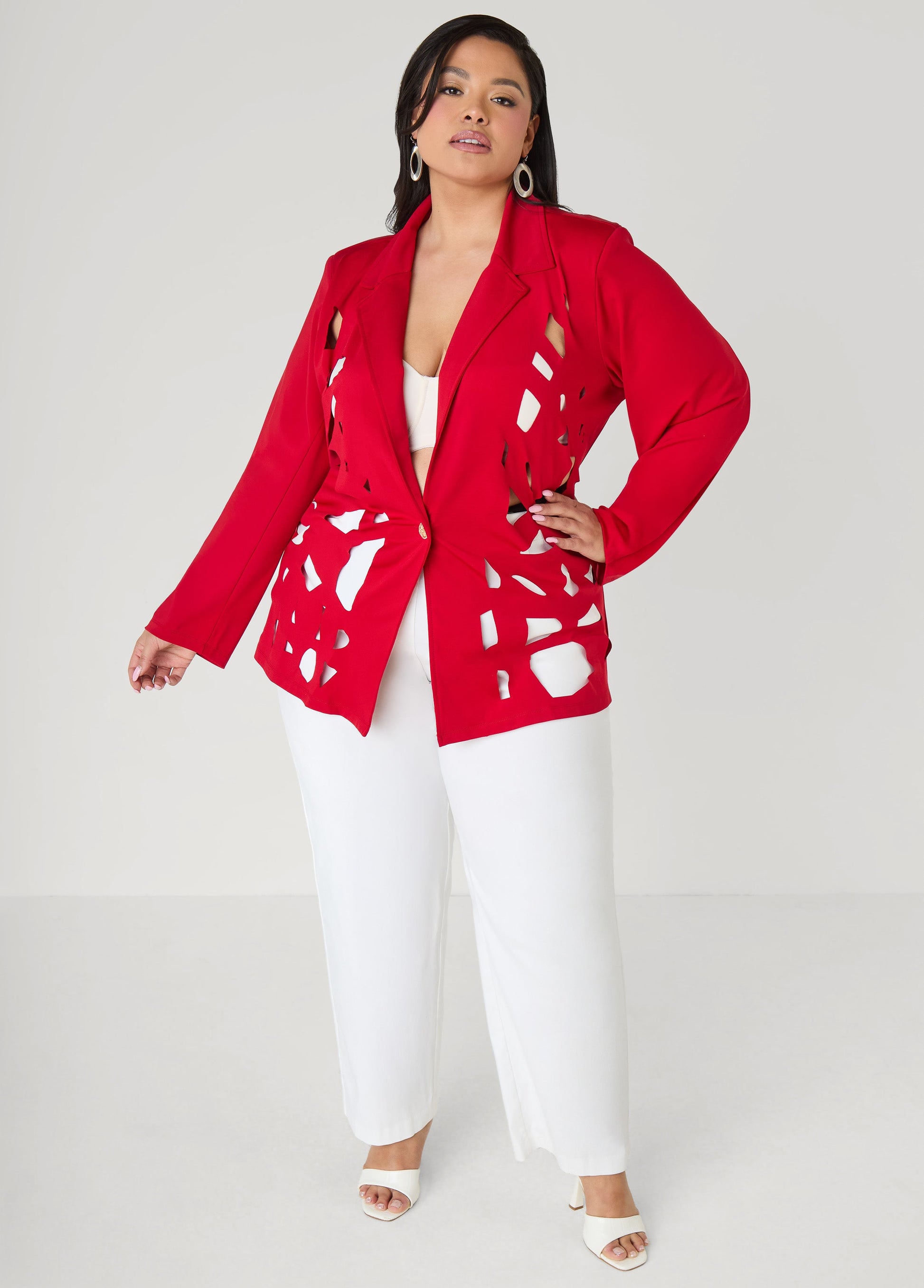 Ashley Stewart Cutout Knit Blazer Red