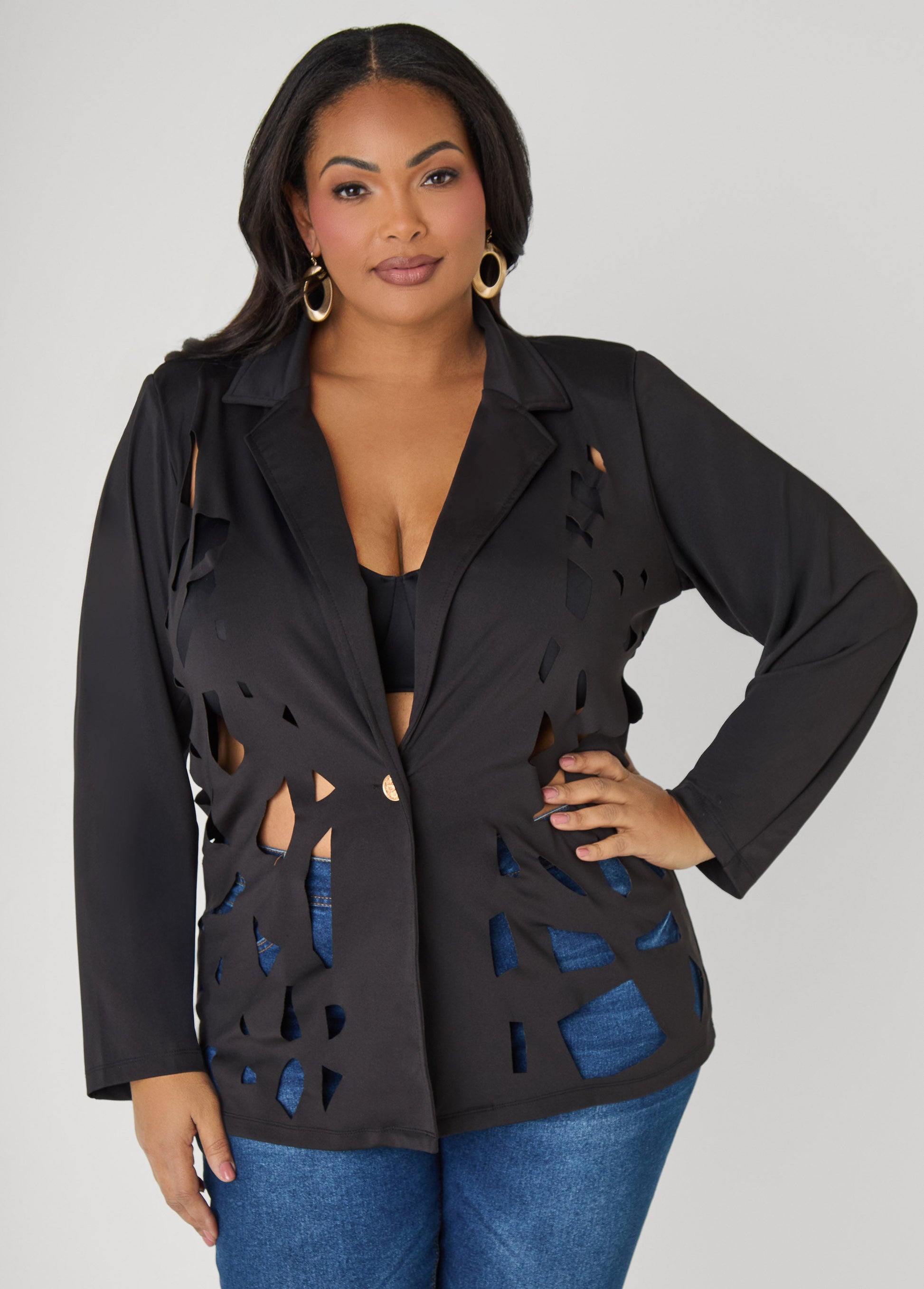 Ashley Stewart Cutout Knit Blazer Red