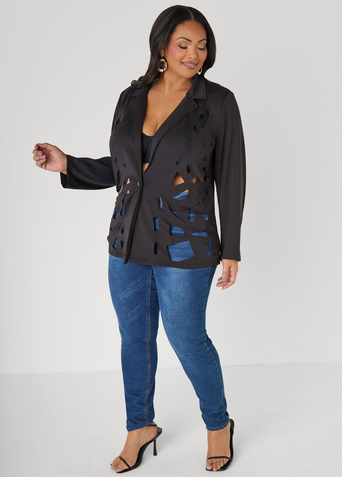 Ashley Stewart Cutout Knit Blazer Red