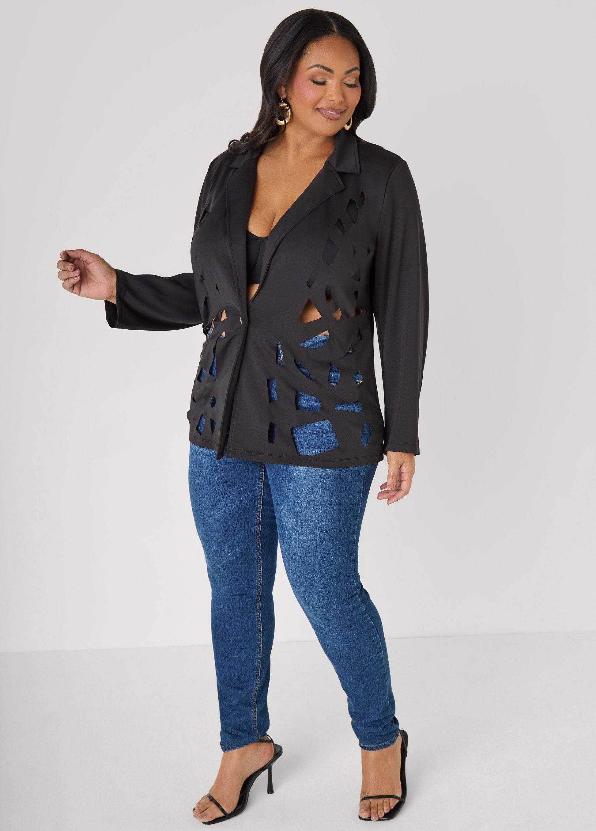 Ashley Stewart Cutout Knit Blazer Red