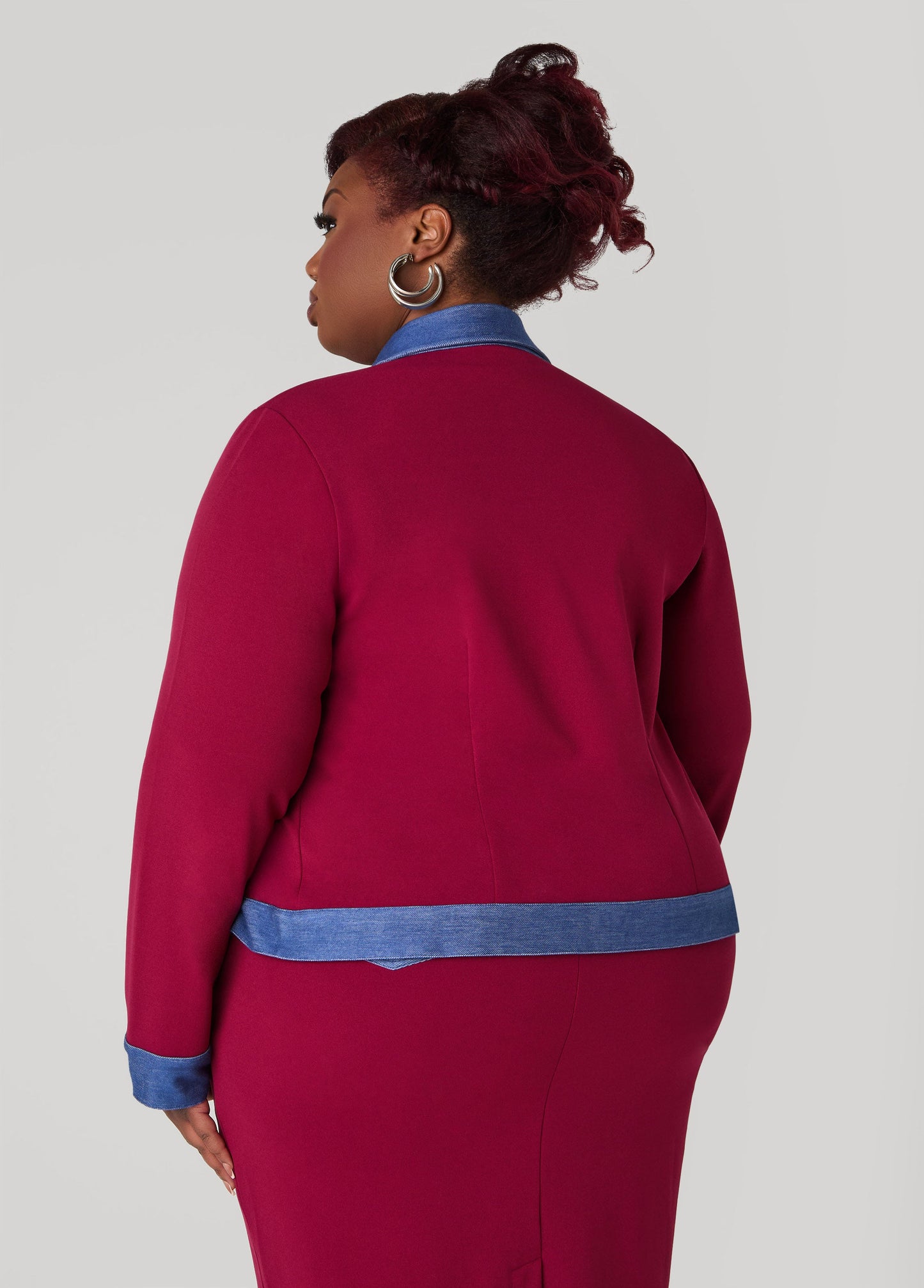 Ashley Stewart Denim Panel Jacket Rhododendron
