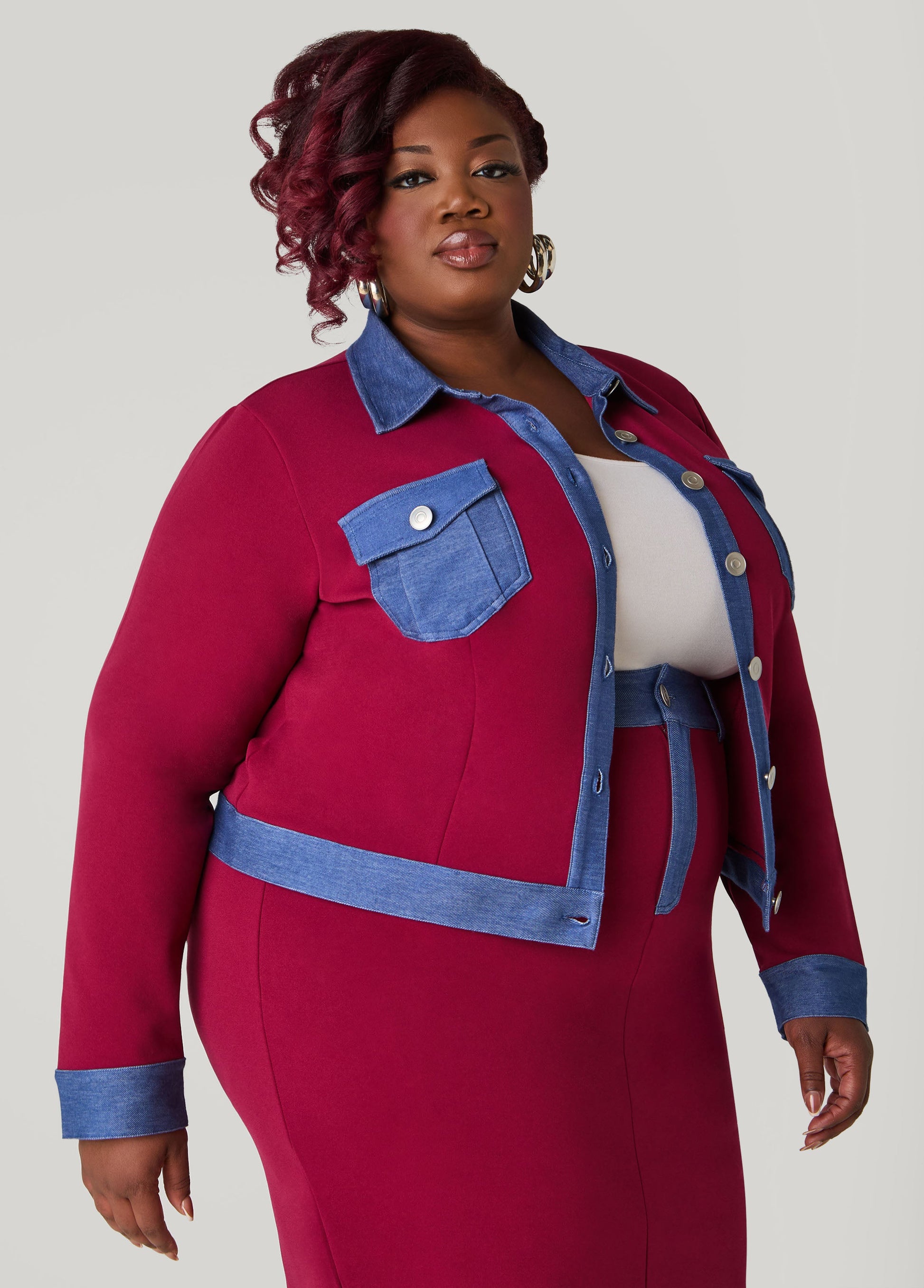 Ashley Stewart Denim Panel Jacket Rhododendron
