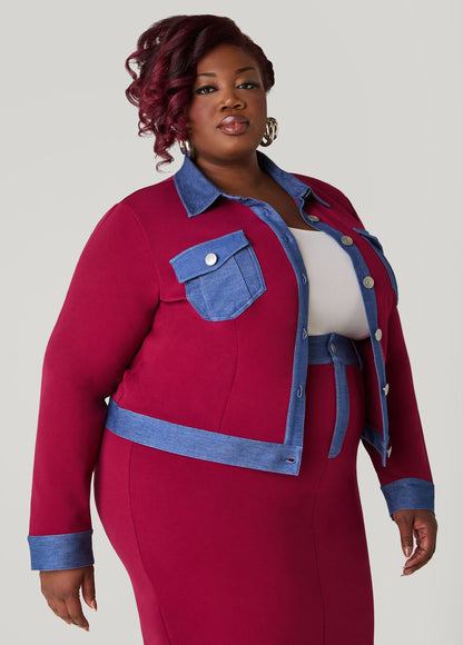 Ashley Stewart Denim Panel Jacket Rhododendron