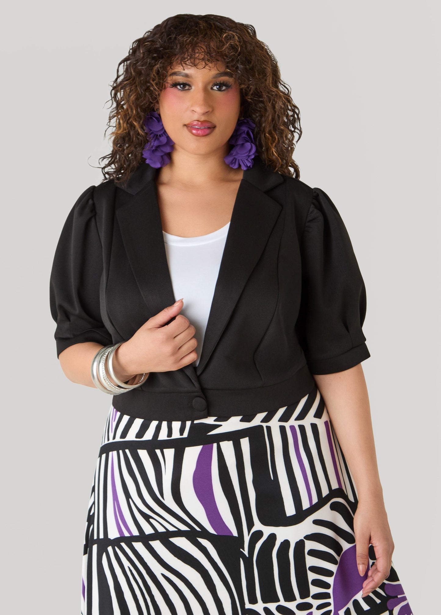 Ashley Stewart Cropped Scuba Jacket Black
