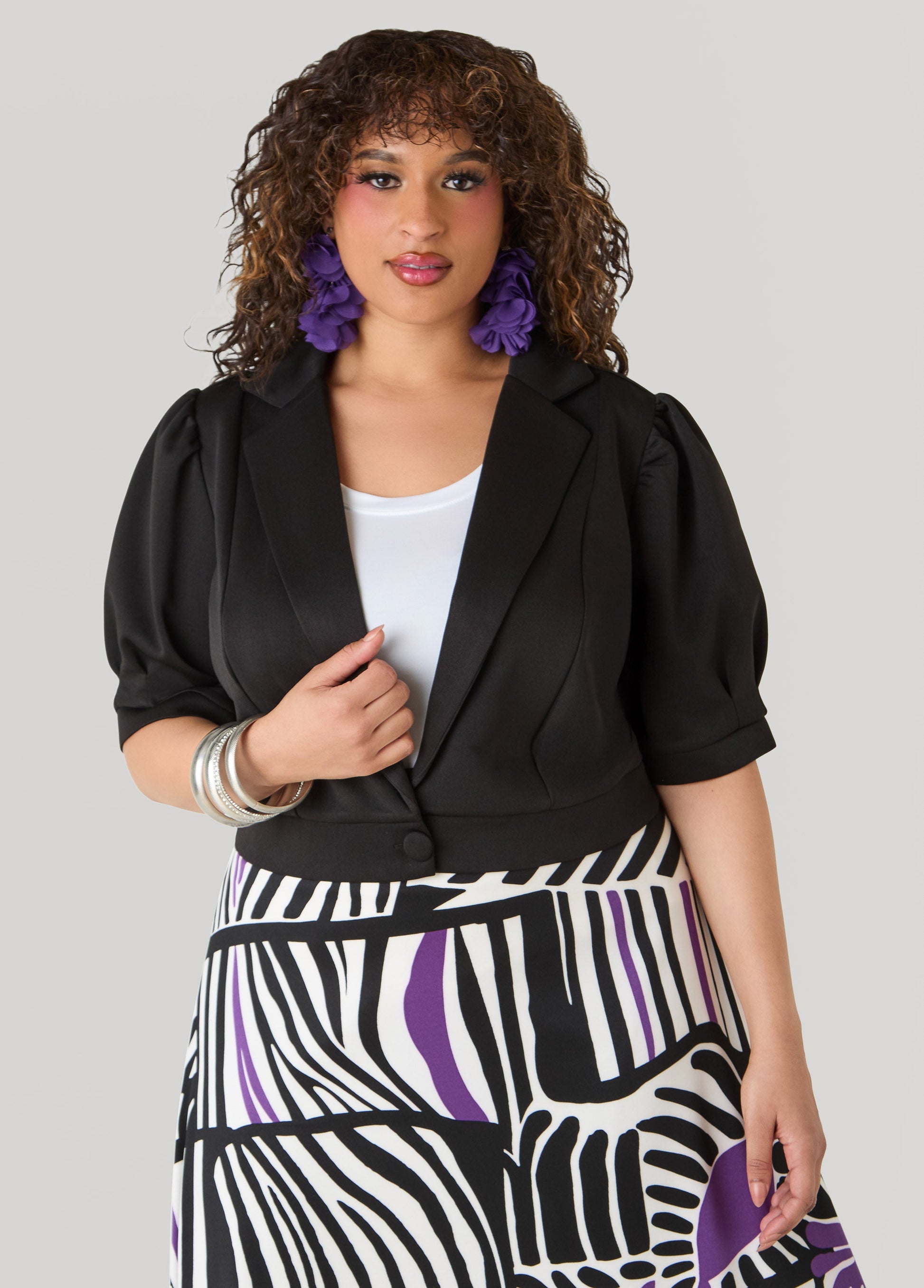 Ashley Stewart Cropped Scuba Jacket Black