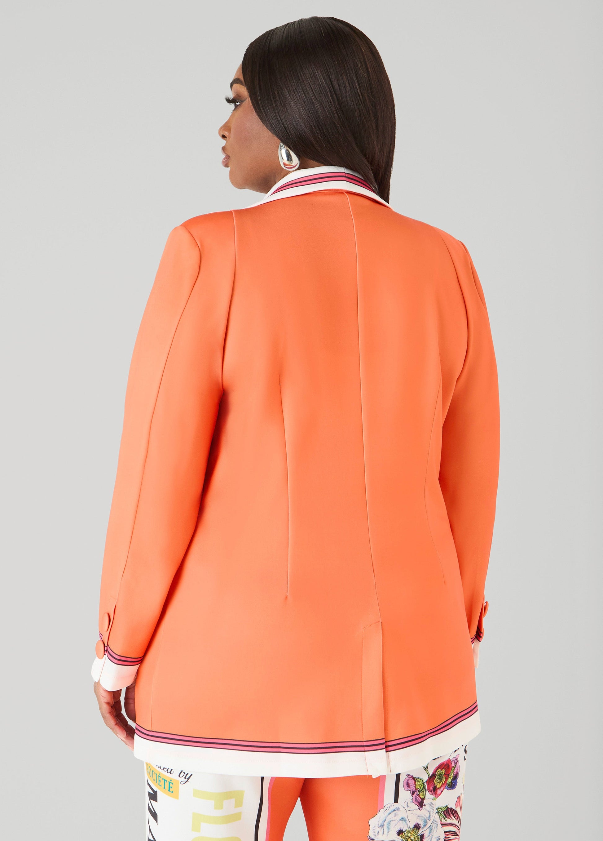Ashley Stewart Printed Scuba Blazer Persimmon Orange