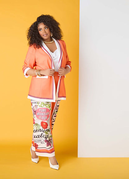 Ashley Stewart Printed Scuba Blazer Persimmon Orange