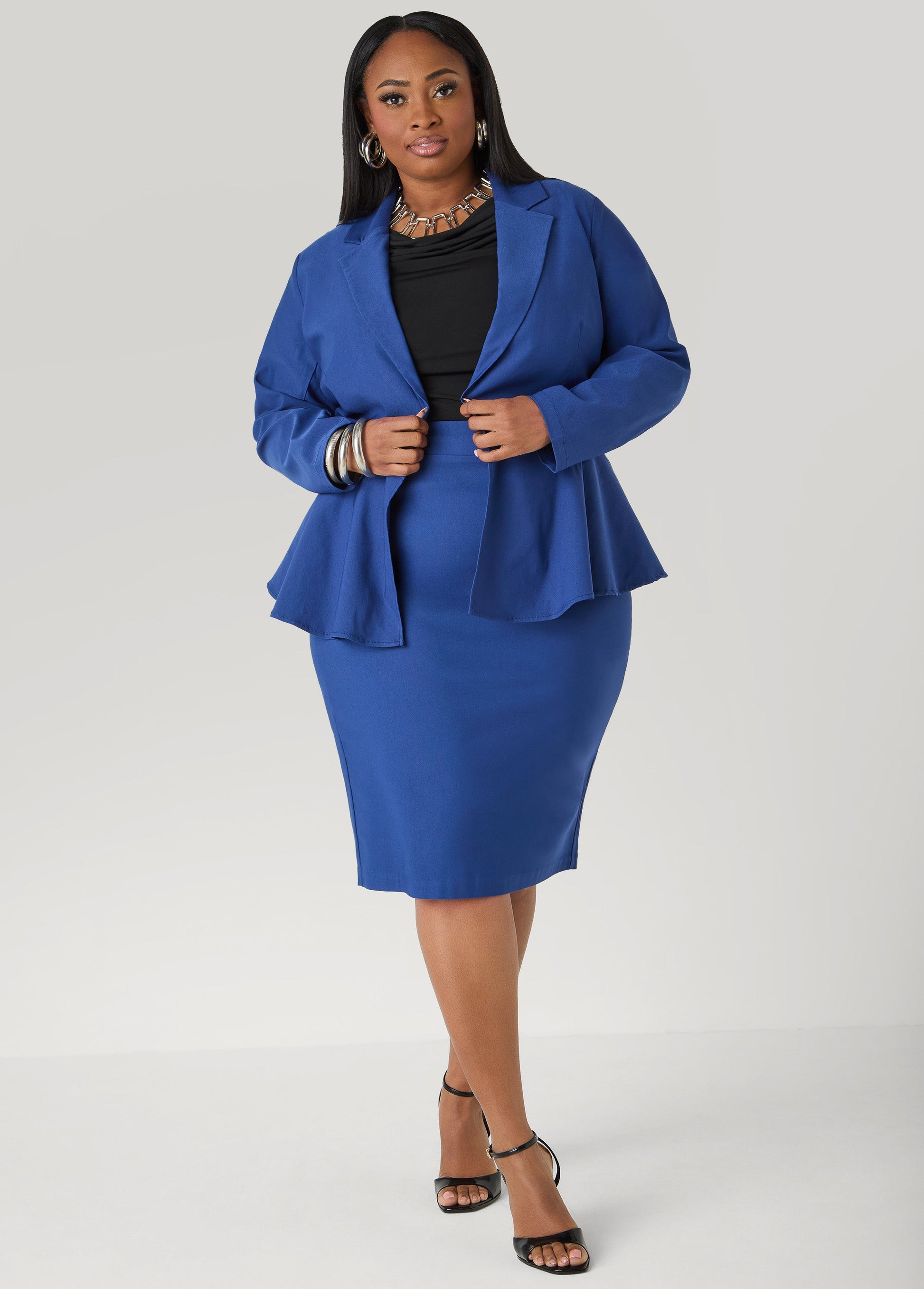 Ashley Stewart Millennium Peplum Blazer Navy Peony