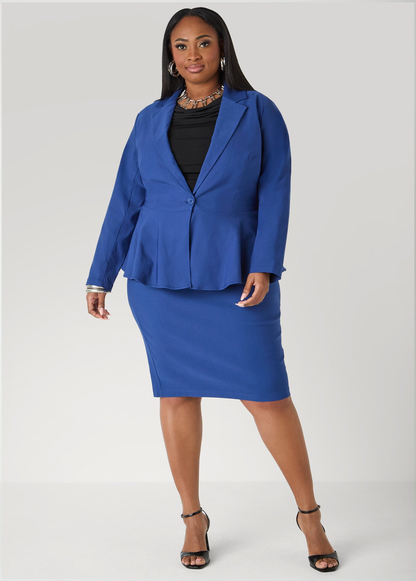 Ashley Stewart Millennium Peplum Blazer Navy Peony