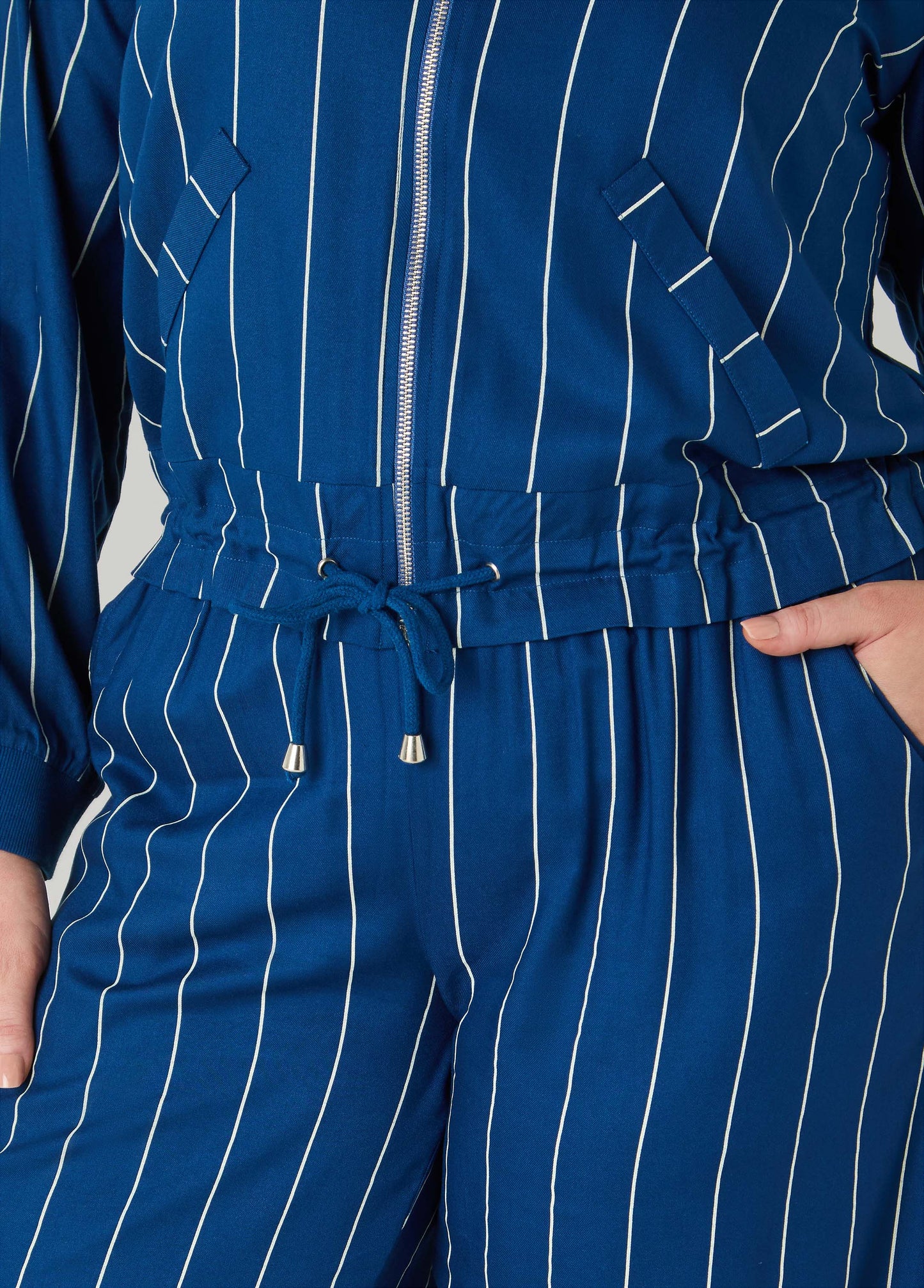 Ashley Stewart Pinstriped Zip Front Jacket Navy Peony