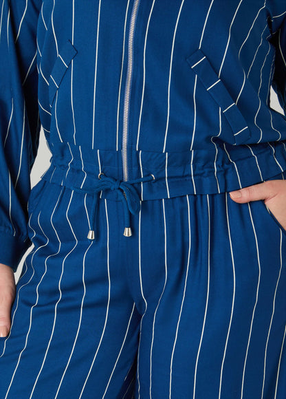 Ashley Stewart Pinstriped Zip Front Jacket Navy Peony