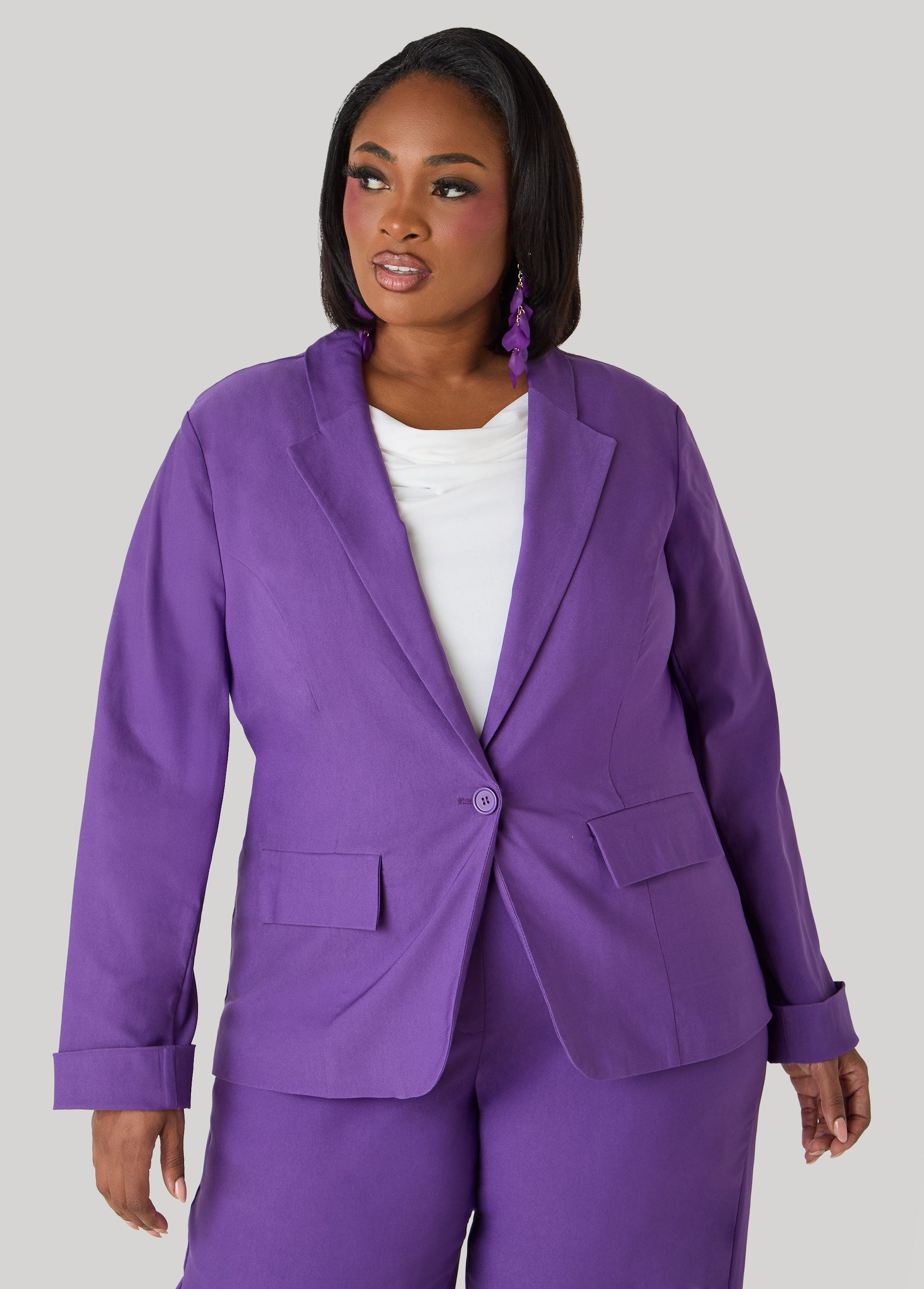 Ashley Stewart Millennium Cuffed Blazer Pansy