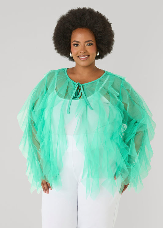 Ashley Stewart Ruffled Tulle Jacket Ice Green