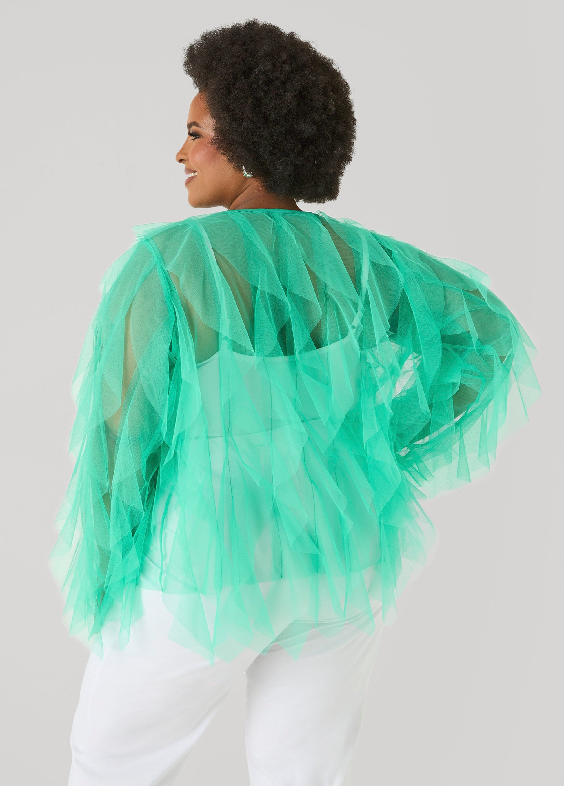 Ashley Stewart Ruffled Tulle Jacket Ice Green
