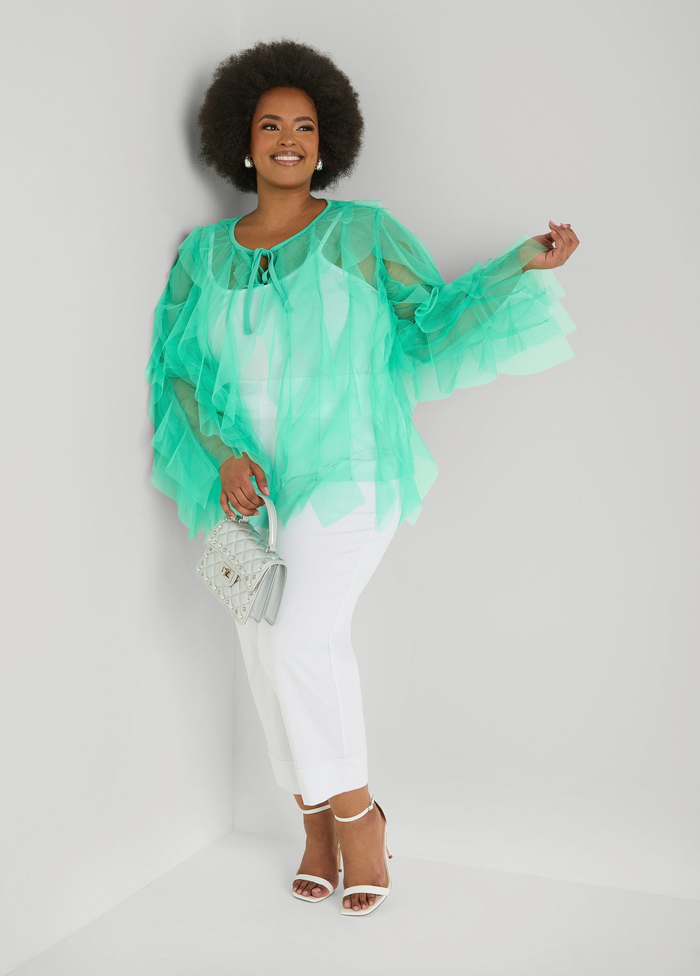 Ashley Stewart Ruffled Tulle Jacket Ice Green