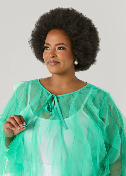 Ashley Stewart Ruffled Tulle Jacket Ice Green