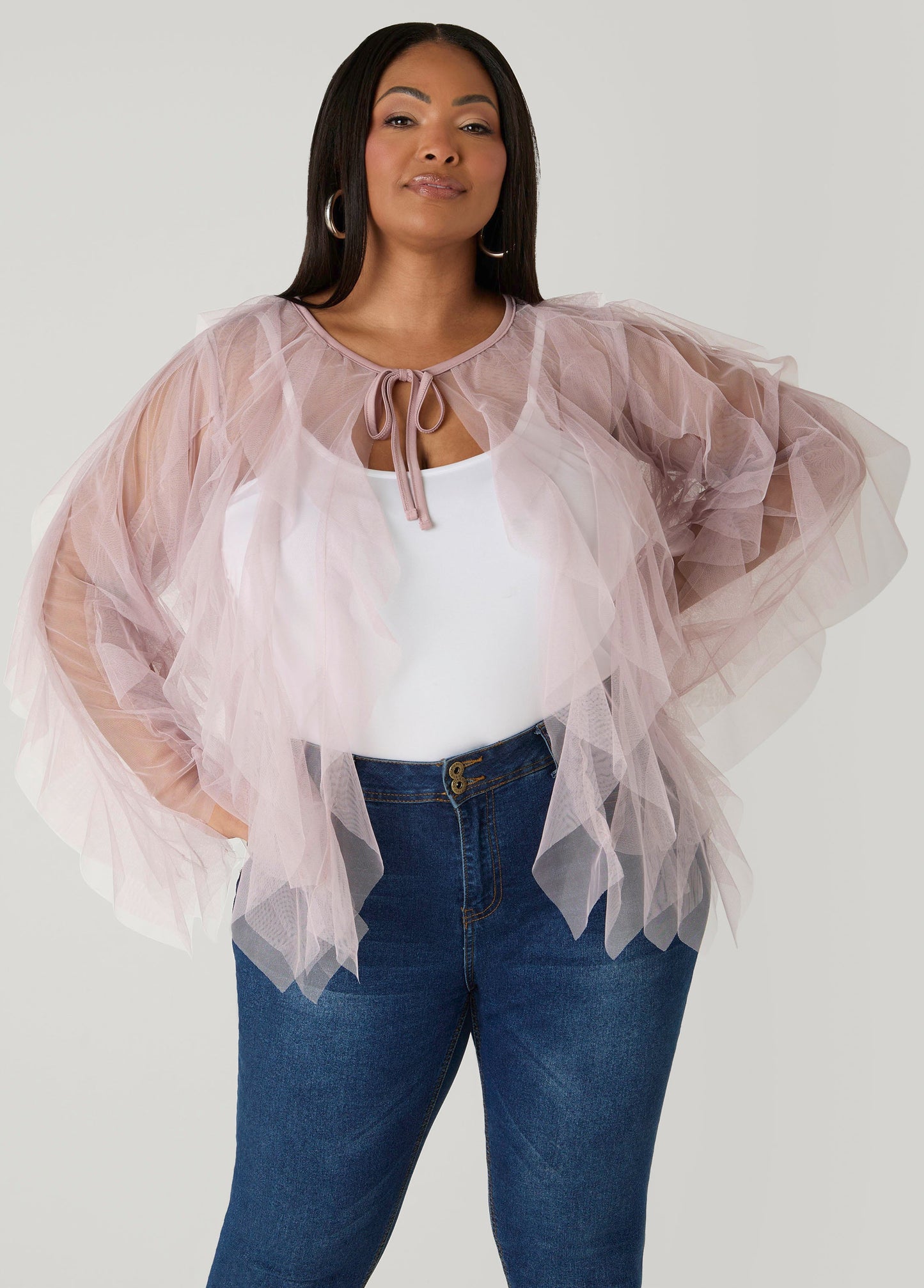 Ashley Stewart Ruffled Tulle Jacket Ice Green
