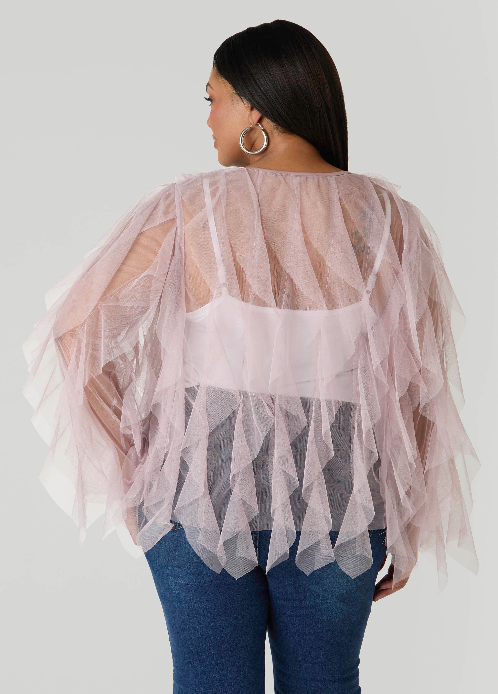 Ashley Stewart Ruffled Tulle Jacket Ice Green