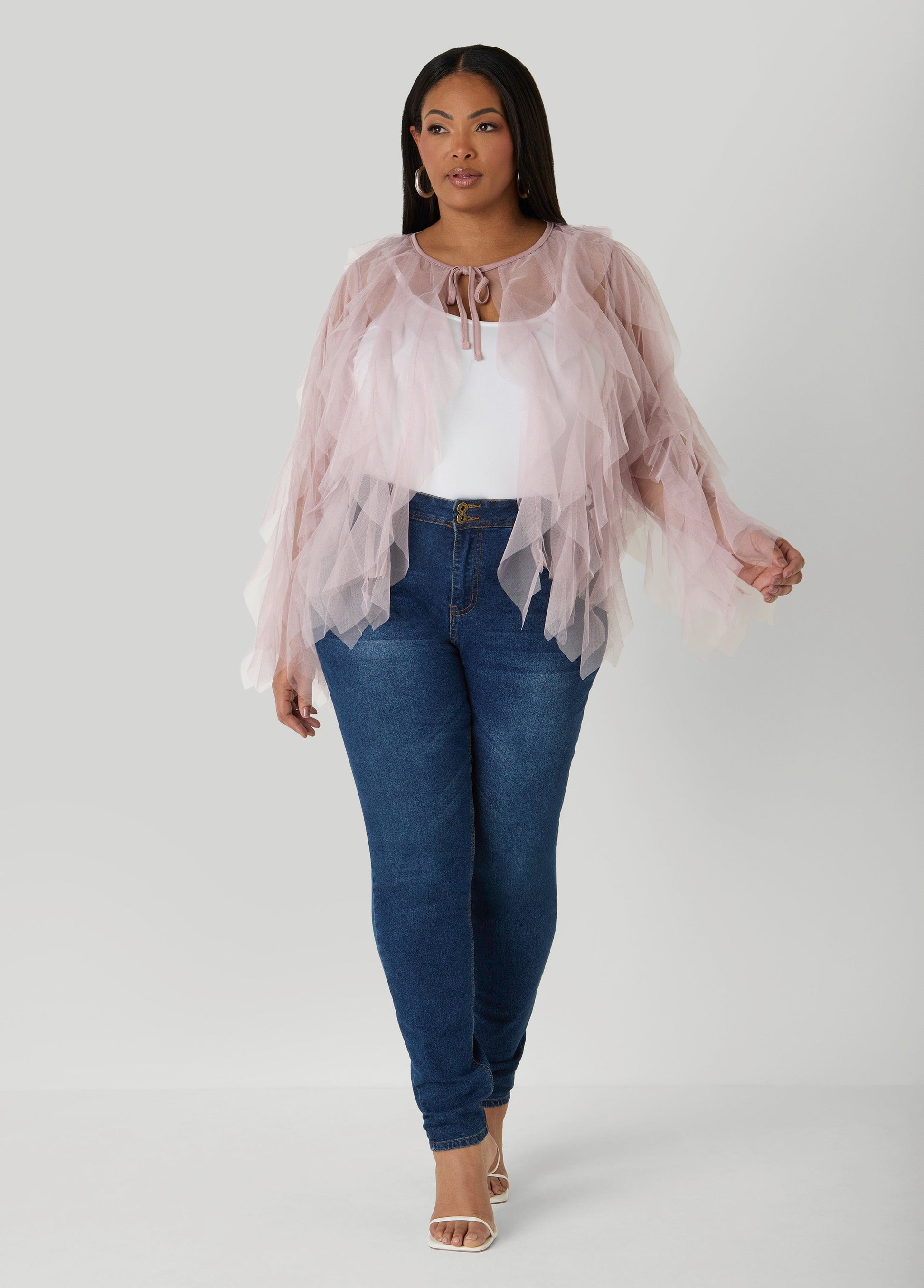 Ashley Stewart Ruffled Tulle Jacket Ice Green