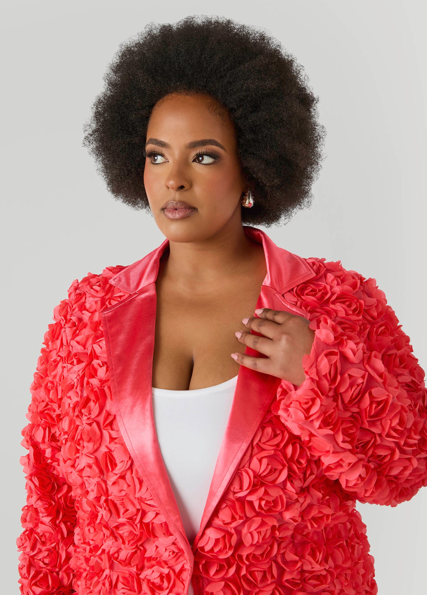 Ashley Stewart Satin Paneled Rosette Blazer White