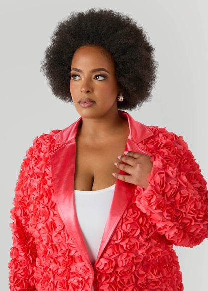 Ashley Stewart Satin Paneled Rosette Blazer White