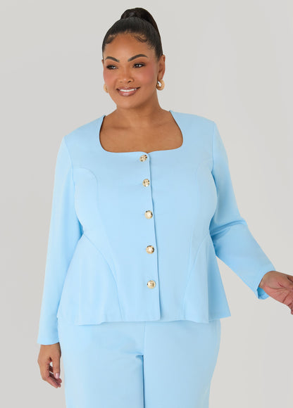 Ashley Stewart Square Neck Peplum Blazer POWDER BLUE