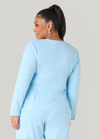 Ashley Stewart Square Neck Peplum Blazer POWDER BLUE