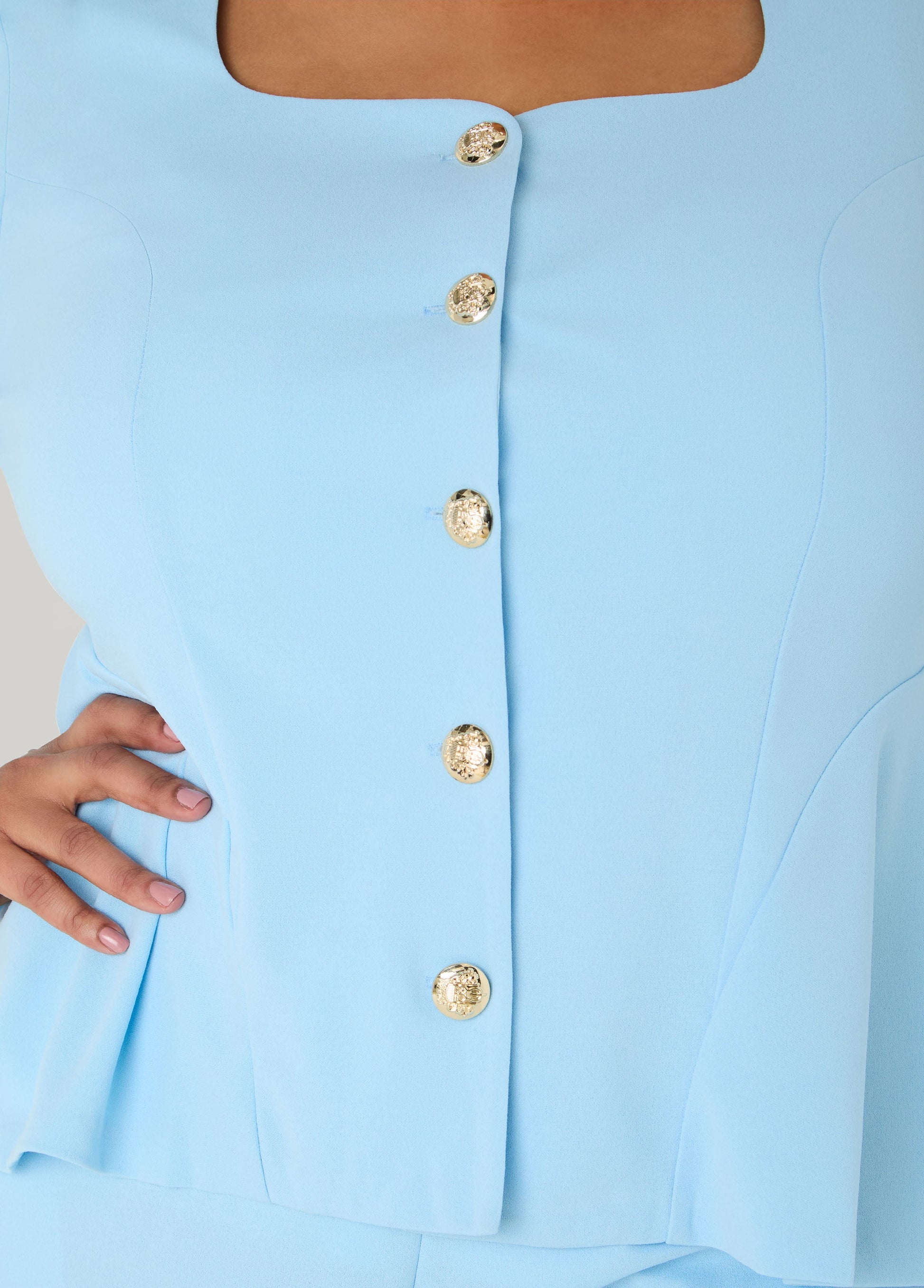 Ashley Stewart Square Neck Peplum Blazer POWDER BLUE