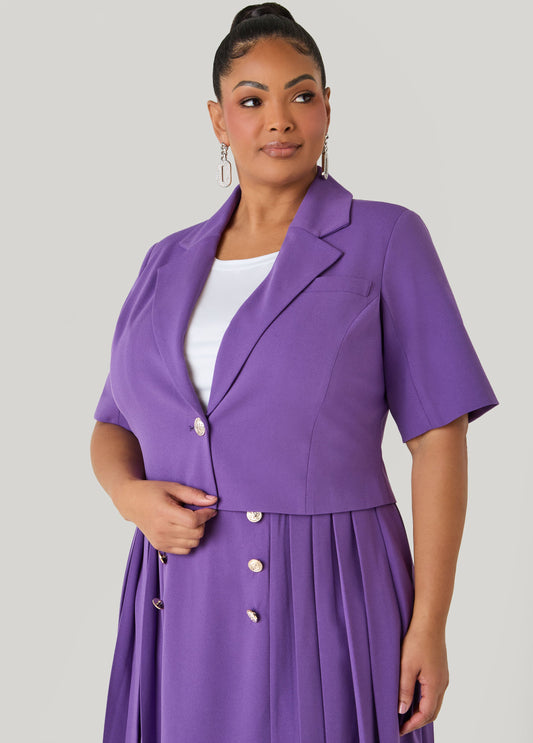 Ashley Stewart Cropped Button Front Blazer Pansy