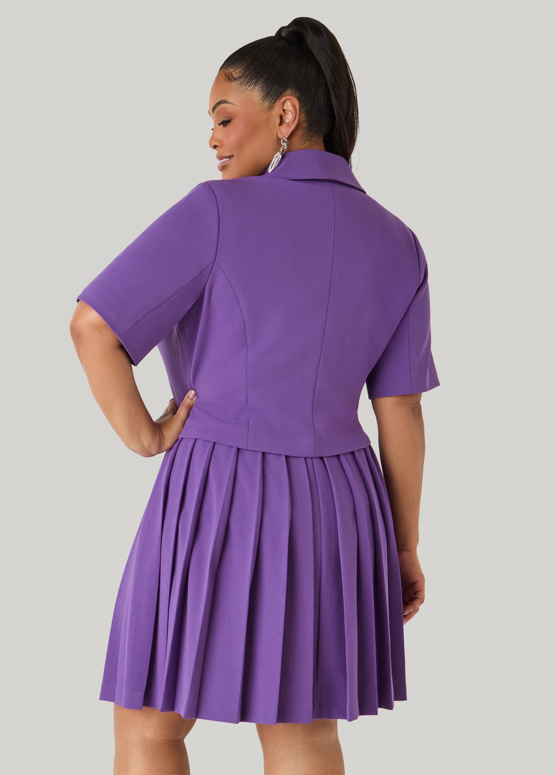 Ashley Stewart Cropped Button Front Blazer Pansy