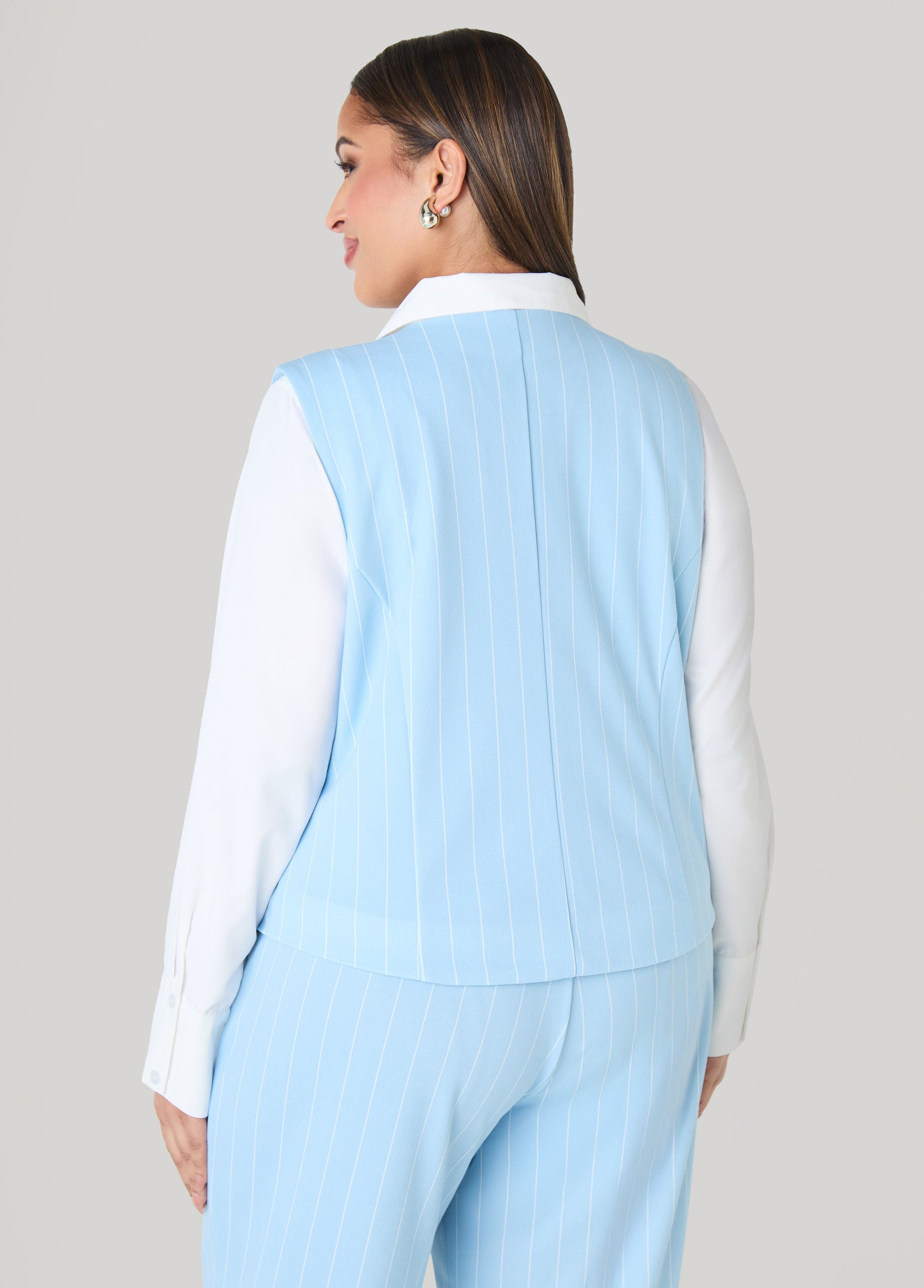 Ashley Stewart Striped Crepe Vest POWDER BLUE