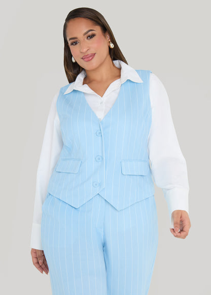 Ashley Stewart Striped Crepe Vest POWDER BLUE