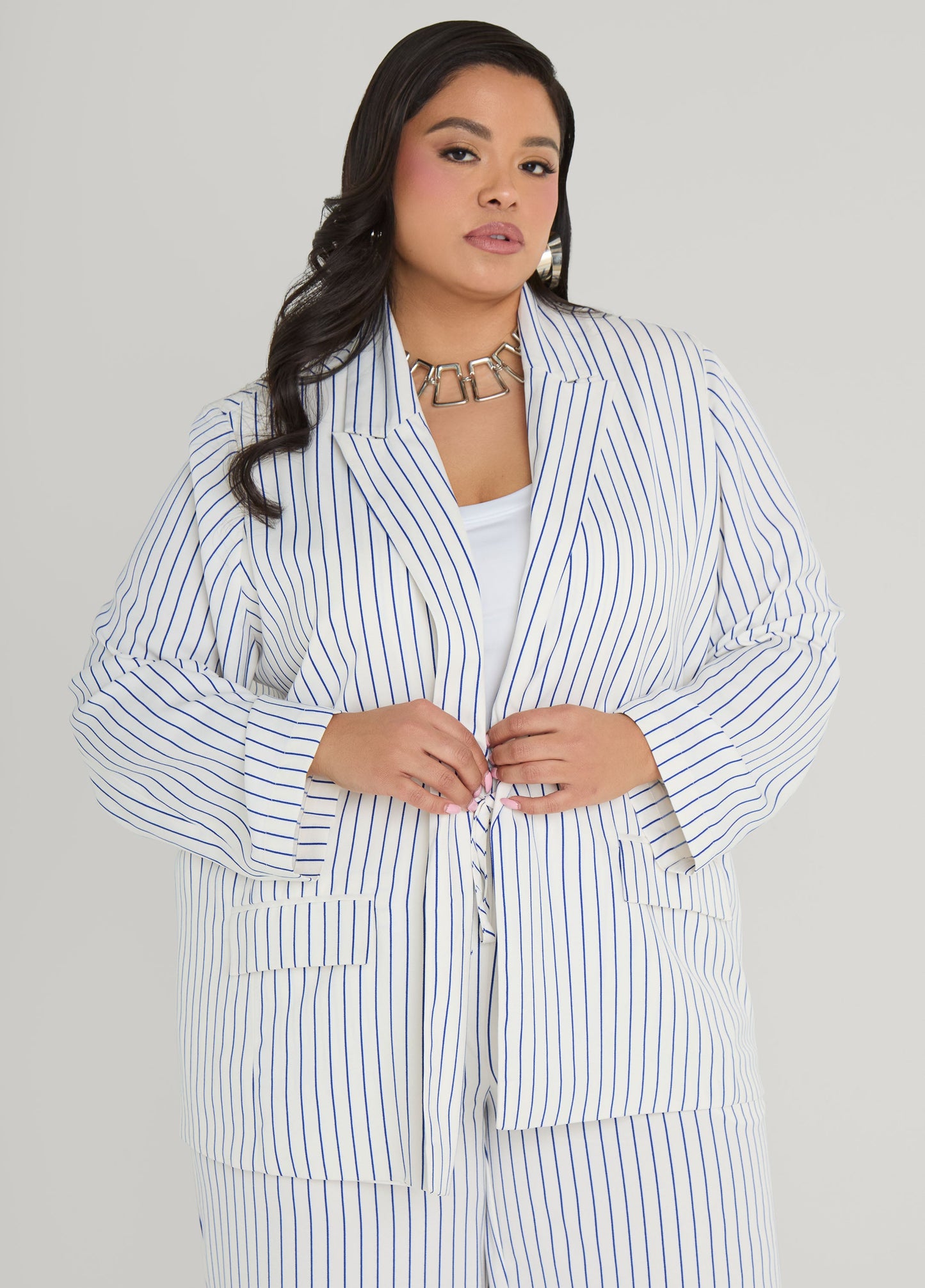 Ashley Stewart Pinstriped Blazer Turtledove