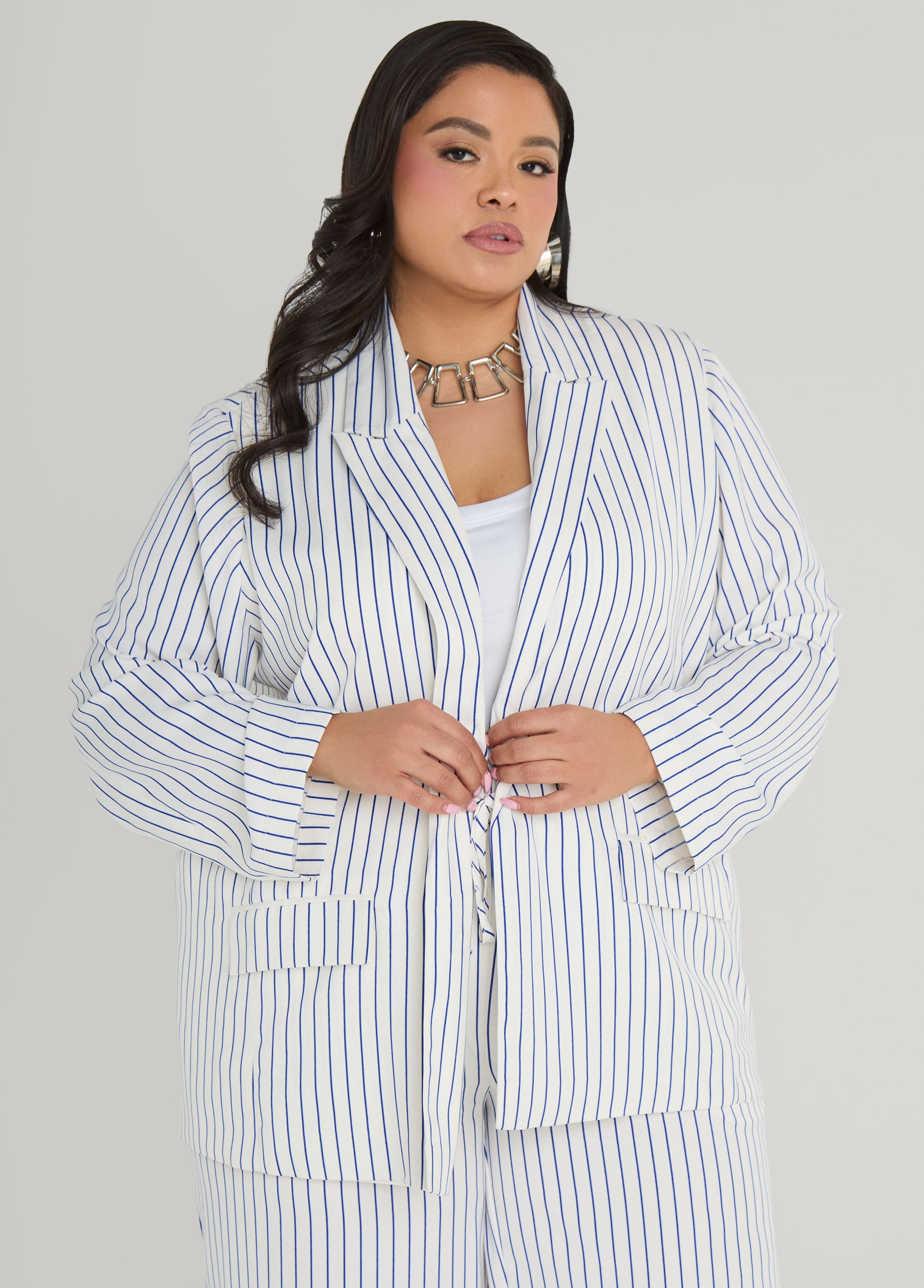 Ashley Stewart Pinstriped Blazer Turtledove