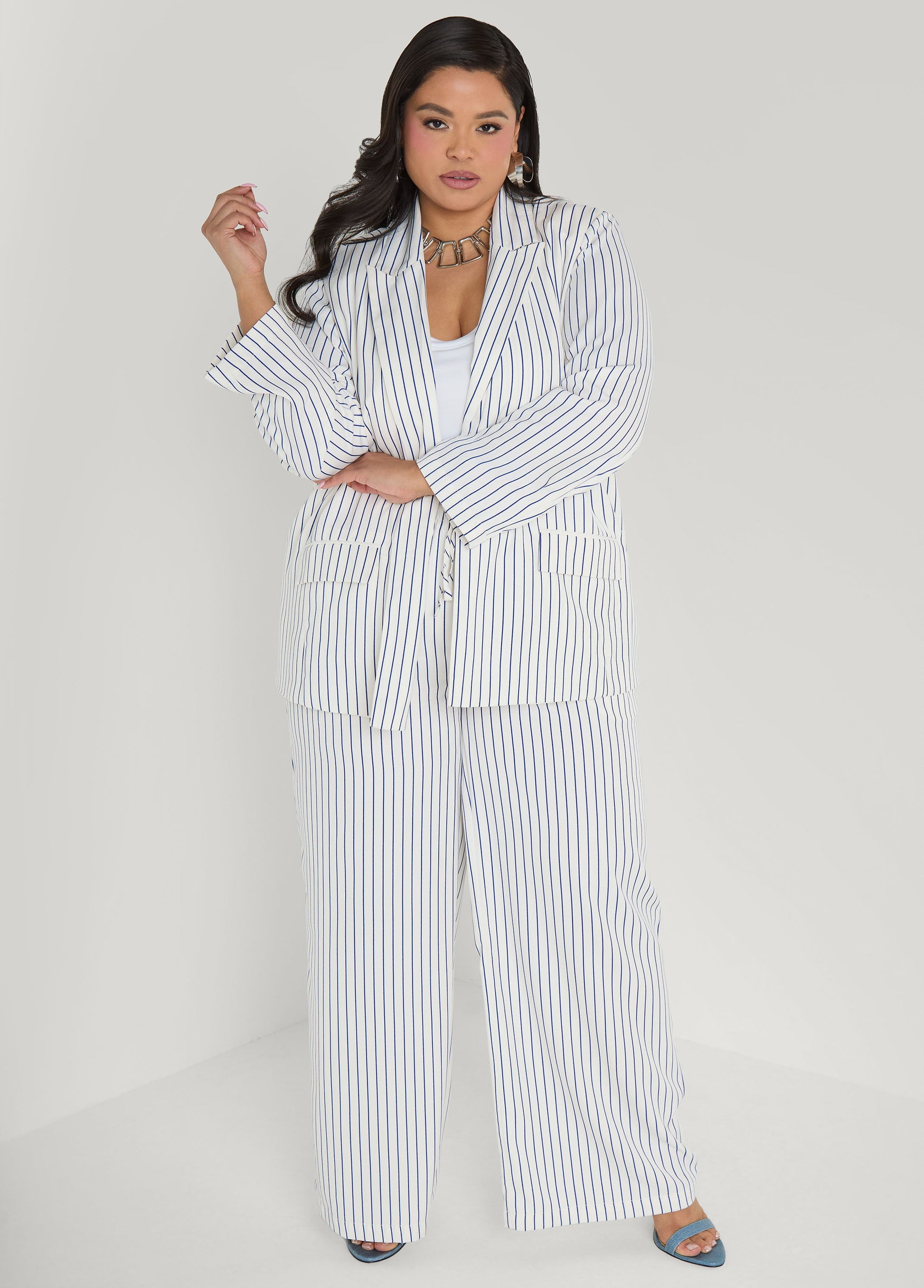 Ashley Stewart Pinstriped Blazer Turtledove