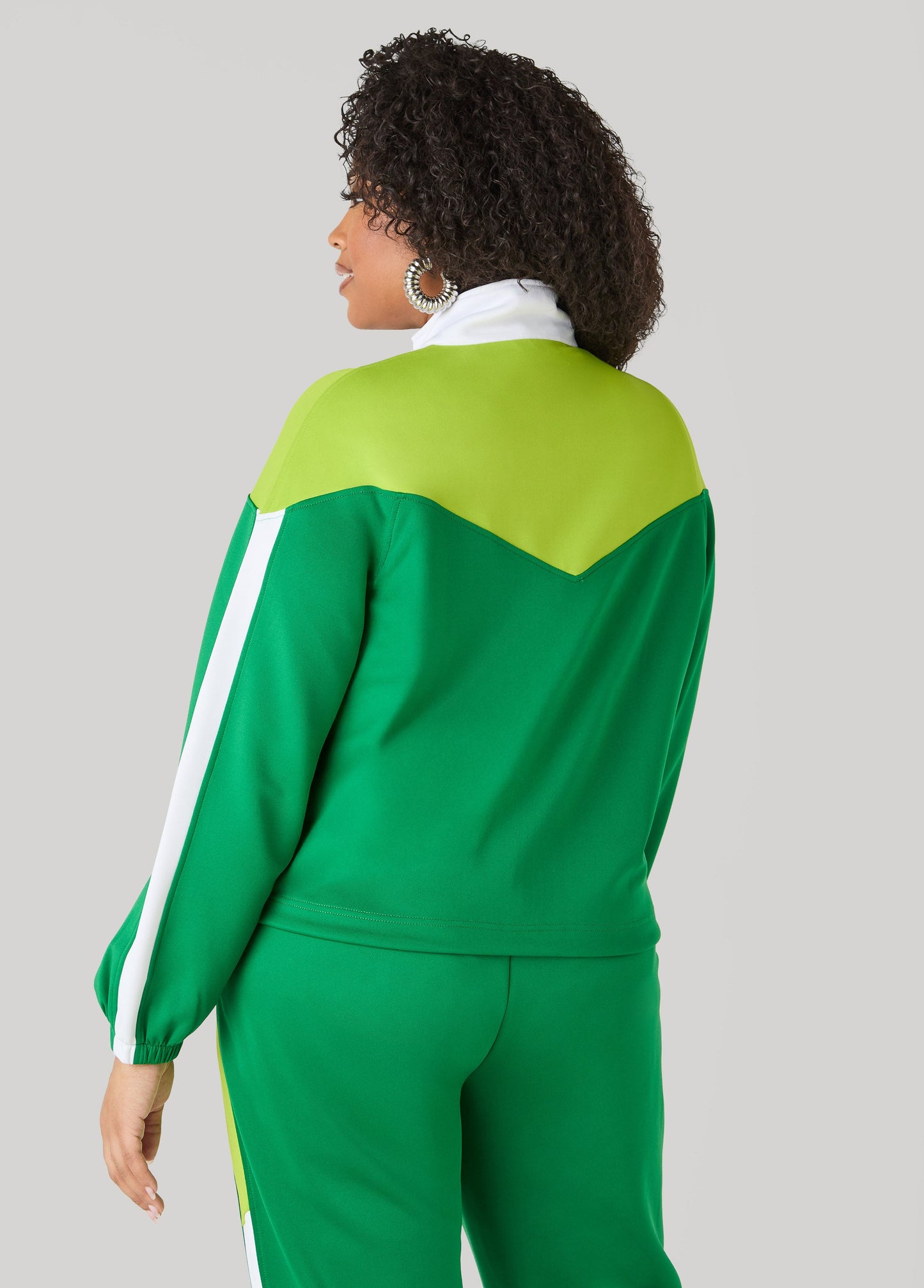 Ashley Stewart Drawstring Colorblock Track Jacket Macaw Green