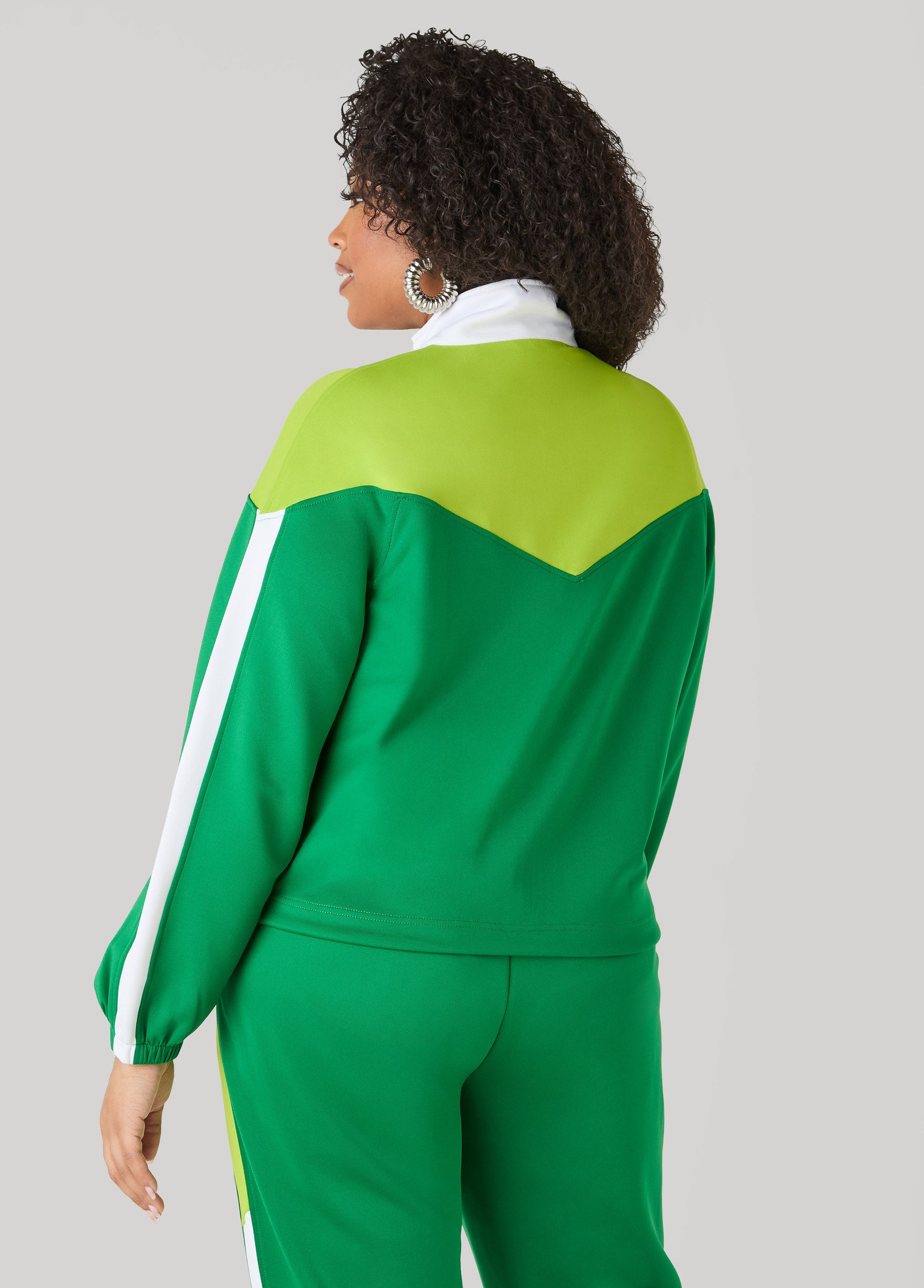 Ashley Stewart Drawstring Colorblock Track Jacket Macaw Green