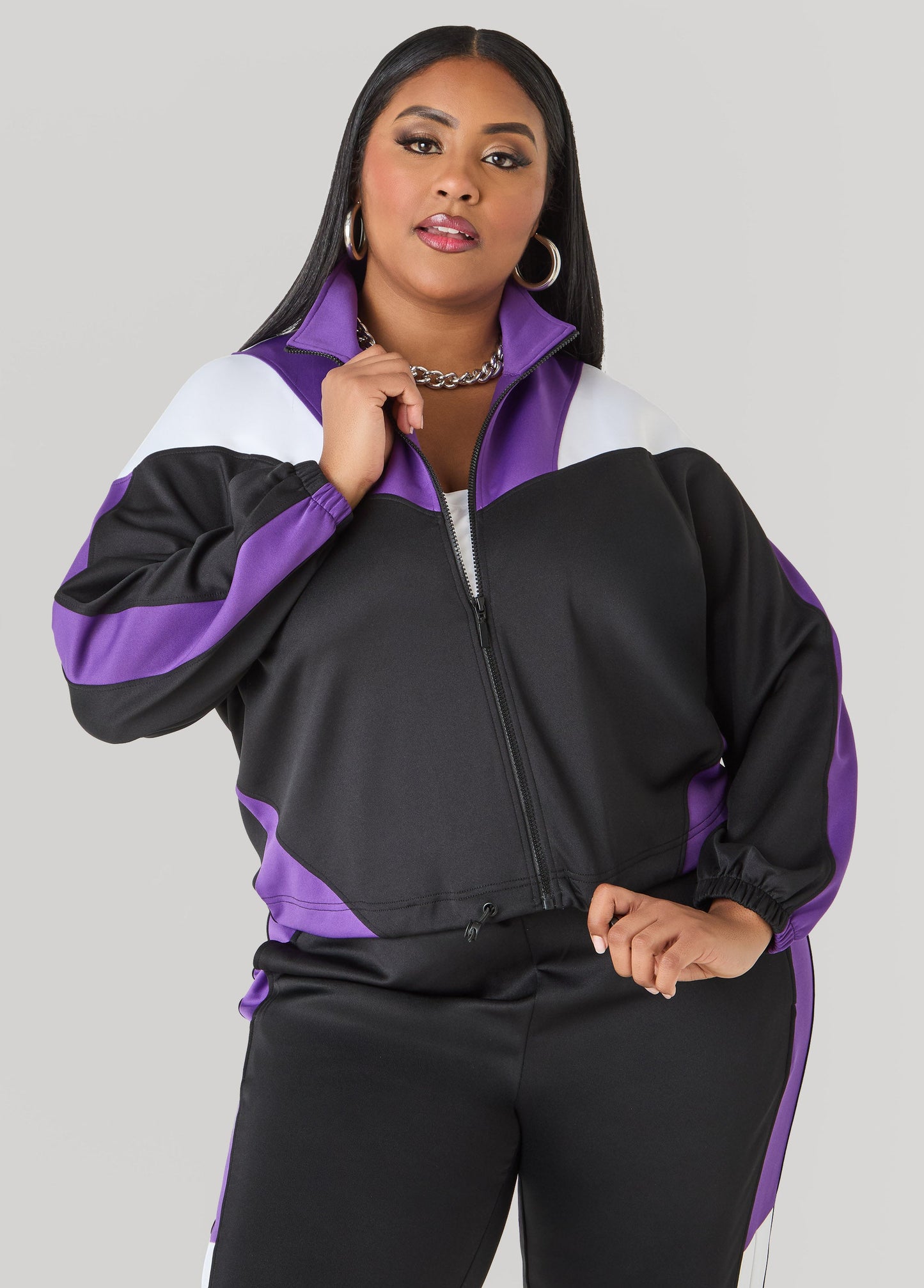 Ashley Stewart Drawstring Colorblock Track Jacket Macaw Green