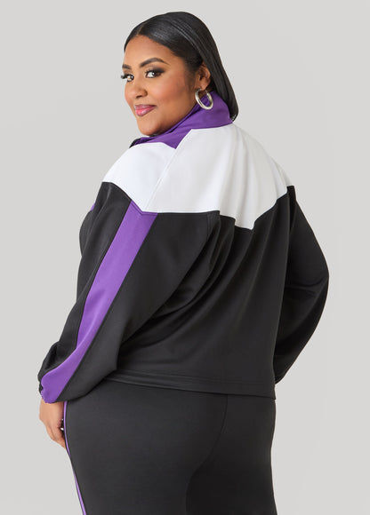 Ashley Stewart Drawstring Colorblock Track Jacket Macaw Green