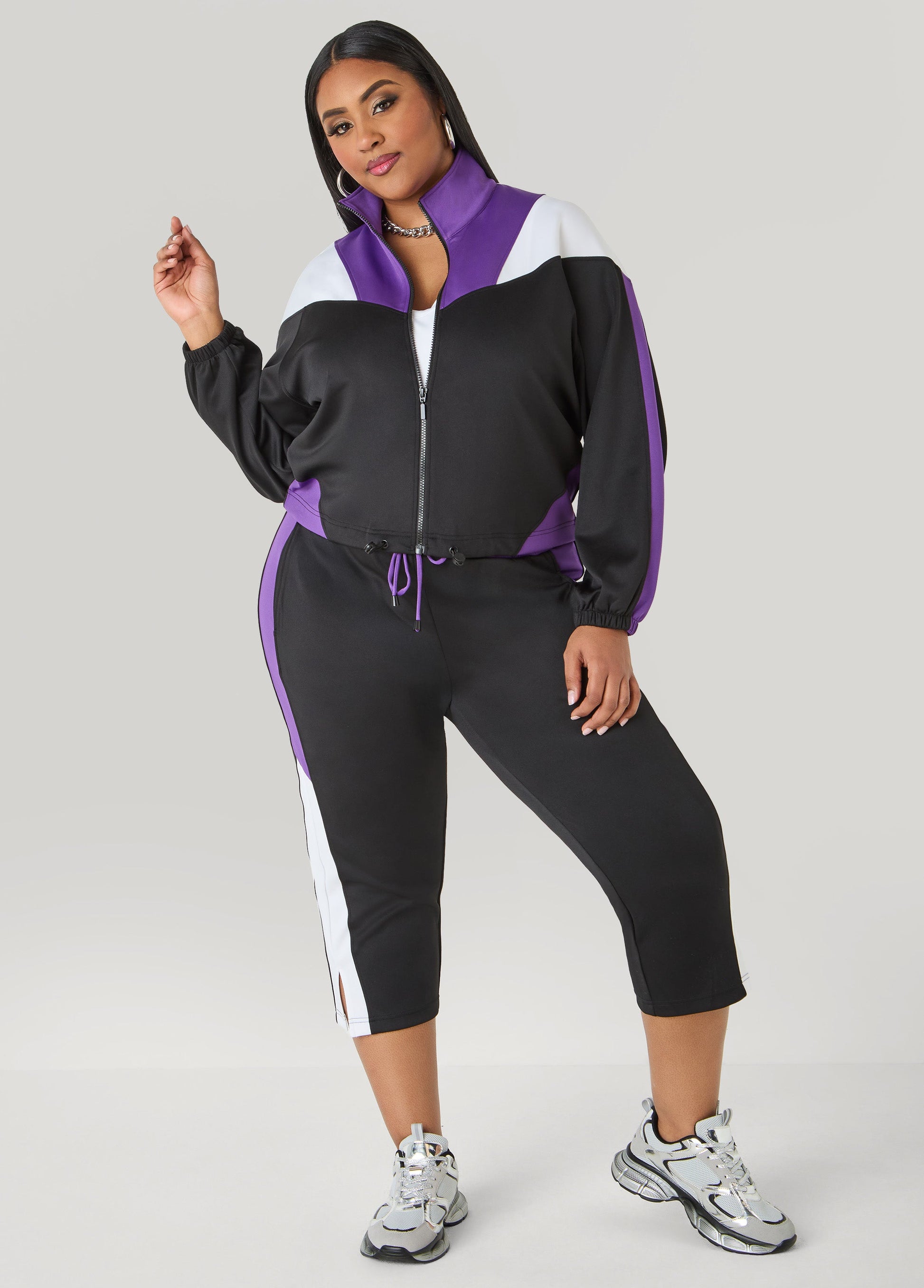 Ashley Stewart Drawstring Colorblock Track Jacket Macaw Green